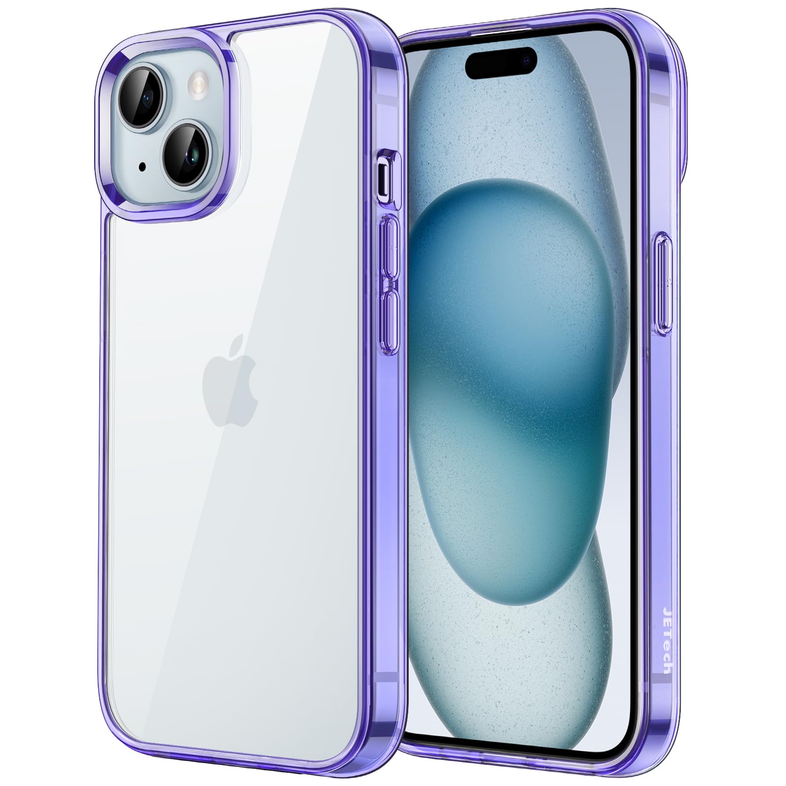 Jetech Case For Iphone 15 6.1 Inch, Non Yellowing Shockproof Phone Bumper Cover, Anti Scratch Clear Back (Light Purple)