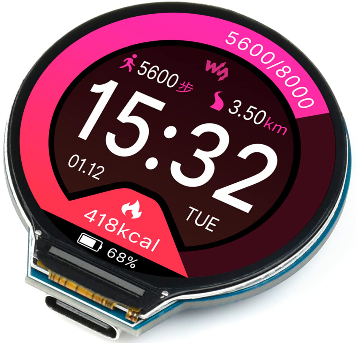Waveshare Based On Raspberry Pi Rp2040,Rp2040 Mcu Board With 1.28Inch Round Lcd 240X240 Pixels 65K Colorful Ips Lcd Display,Acce