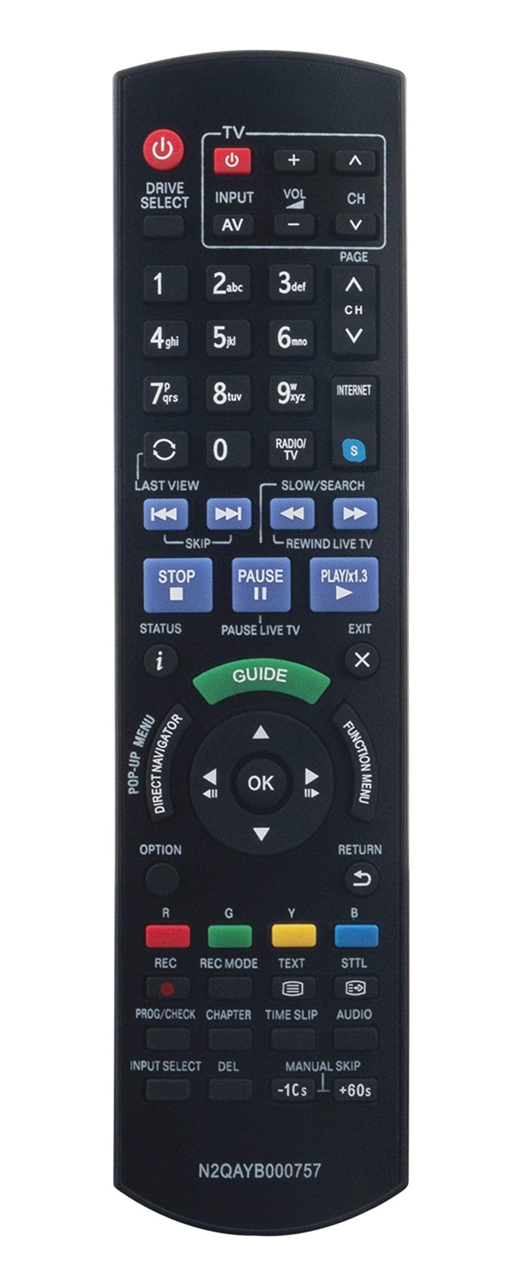 N2QAYB000757 Replaced Remote fit for Panasonic Blu-ray Disc Player HDD Recorder DMR-PWT635 DMR-PWT530 DMR-HW220 DMR-PWT540 DMR-B