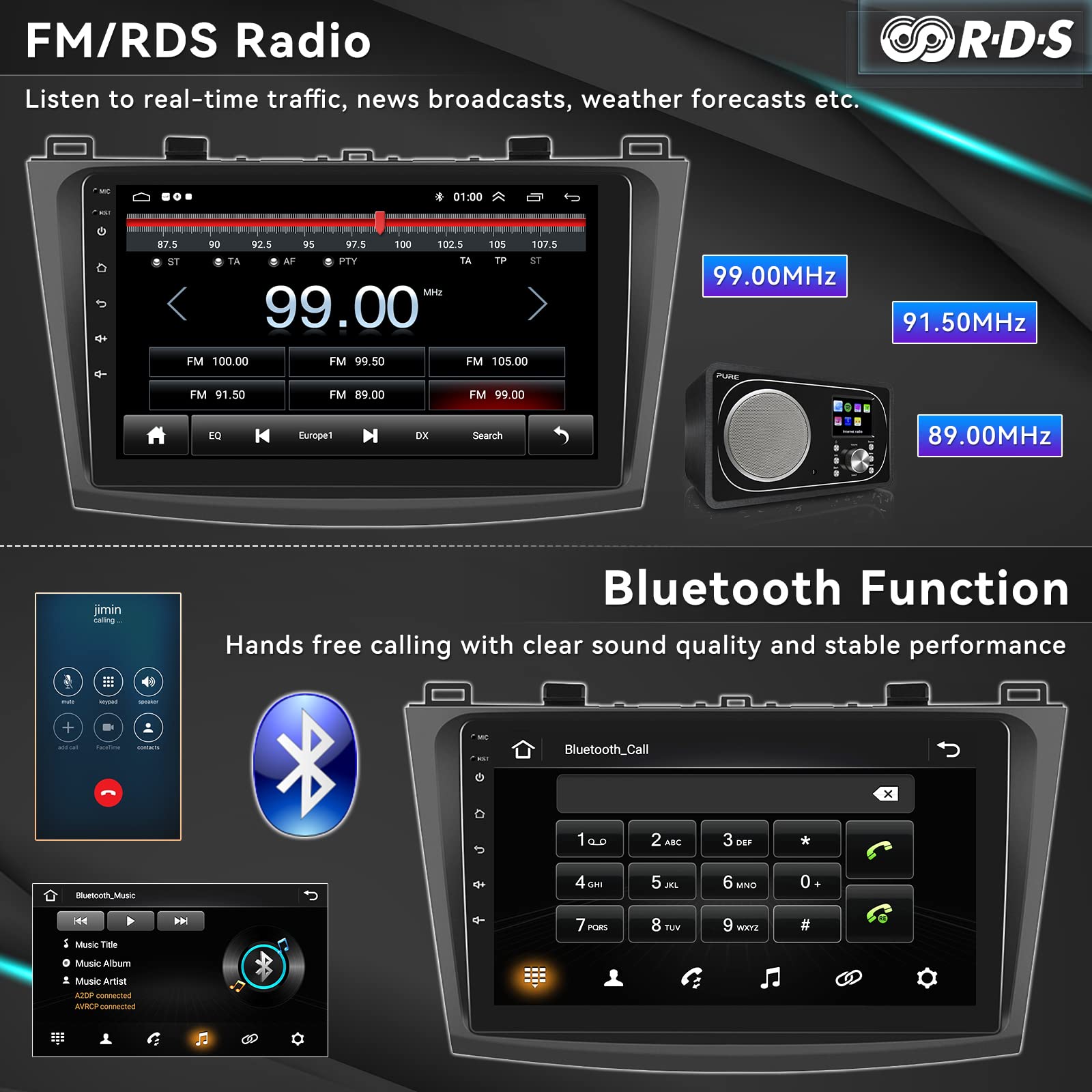 Android 13 Car Stereo For Mazda 3 2009 2013 With Wireless Carplay&Android Auto,9 Inch Touch Screen Car Radio With Gps Wifi Bluetooth Fm/Rds Radio Swc Dual Usb/Aux In+Backup Camera&External Microphone