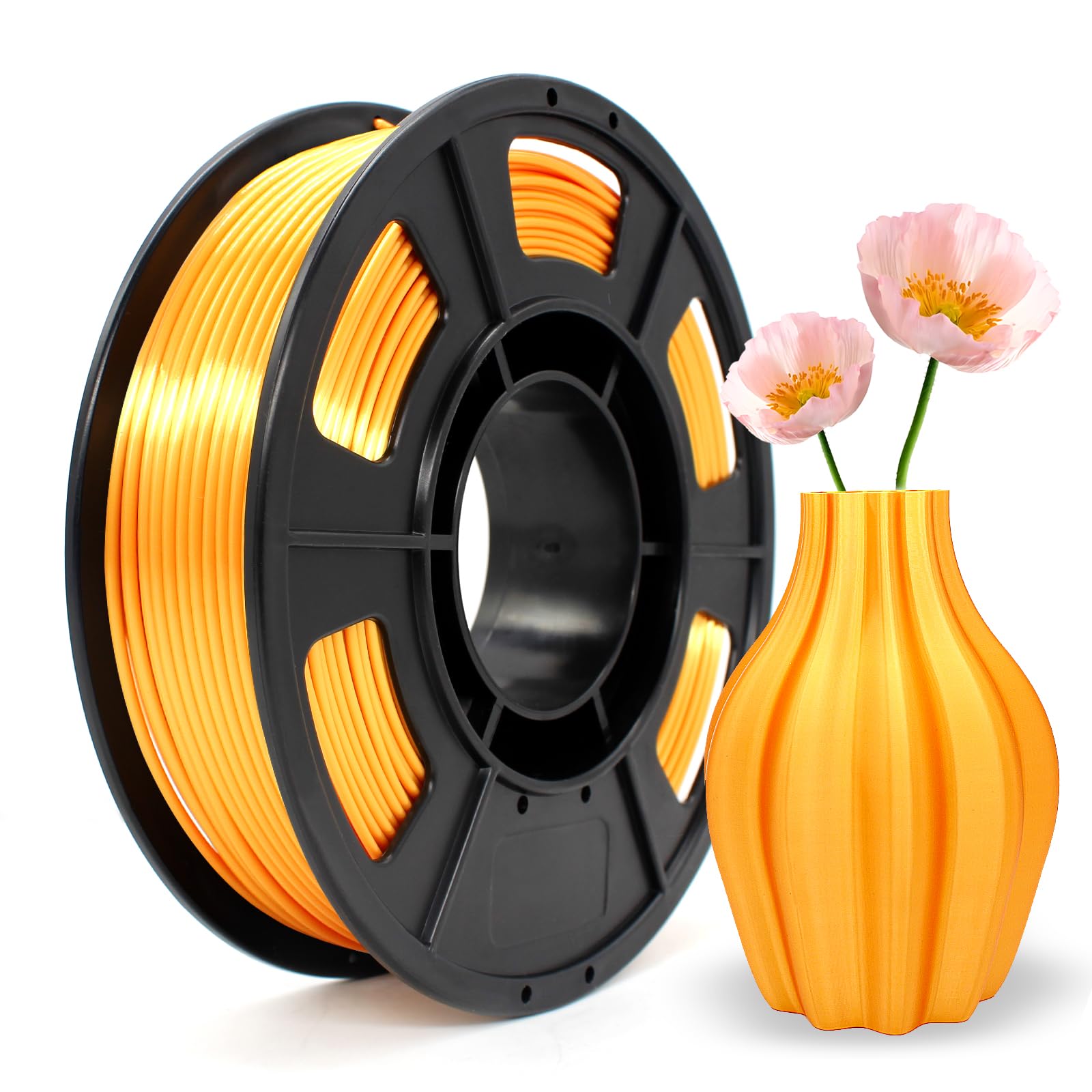 Tecsonar Silk PLA Filament 1.75mm Gold 250g, Shiny 3D Printer Filament Dimensional Accuracy +/- 0.02mm, 250g Spool Fits for Most