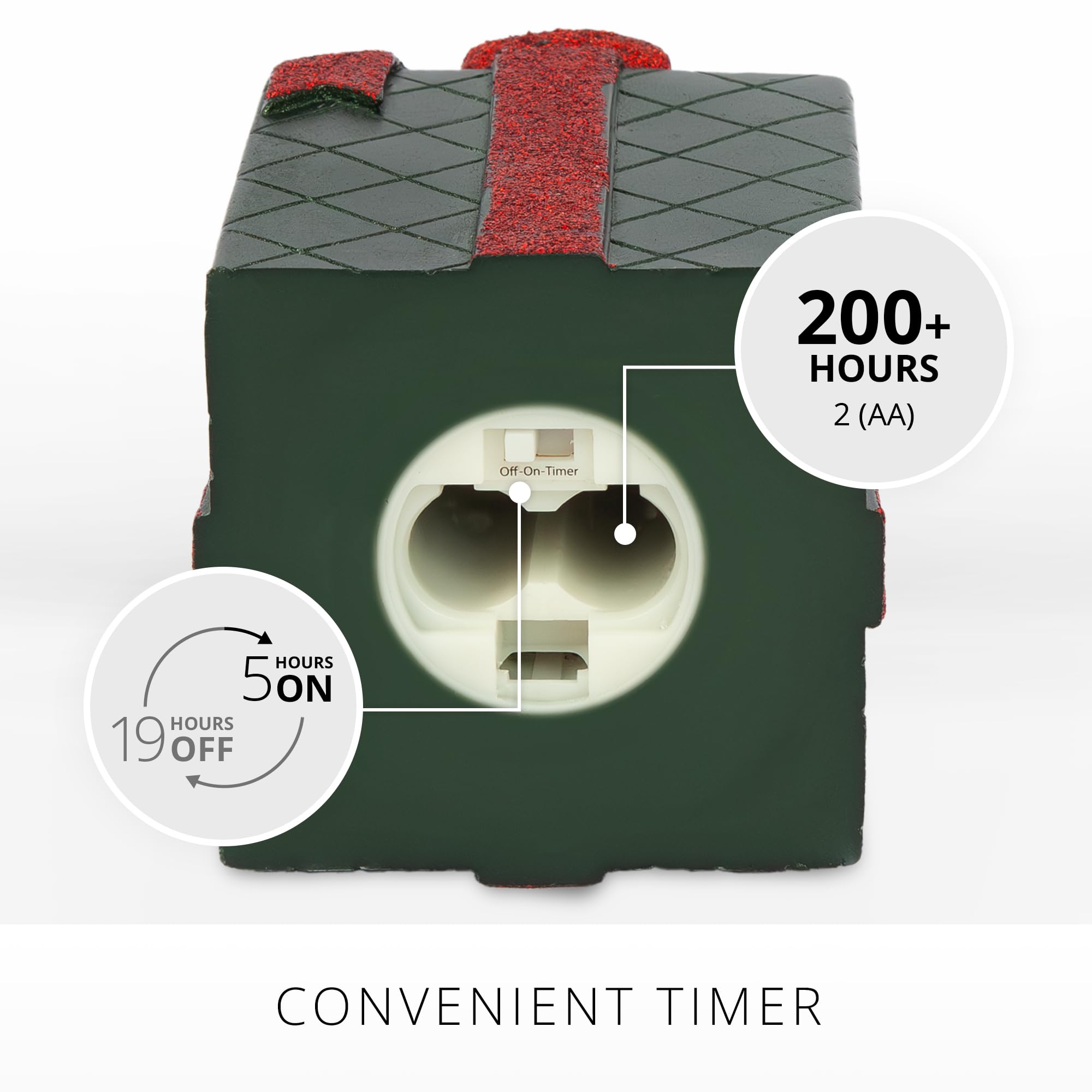 Luminara   Flameless Holiday Led Candle Battery Operated Moving Flame   Green Gift Box   Pack Of 1 3X4.25   Glitter Ribbon With