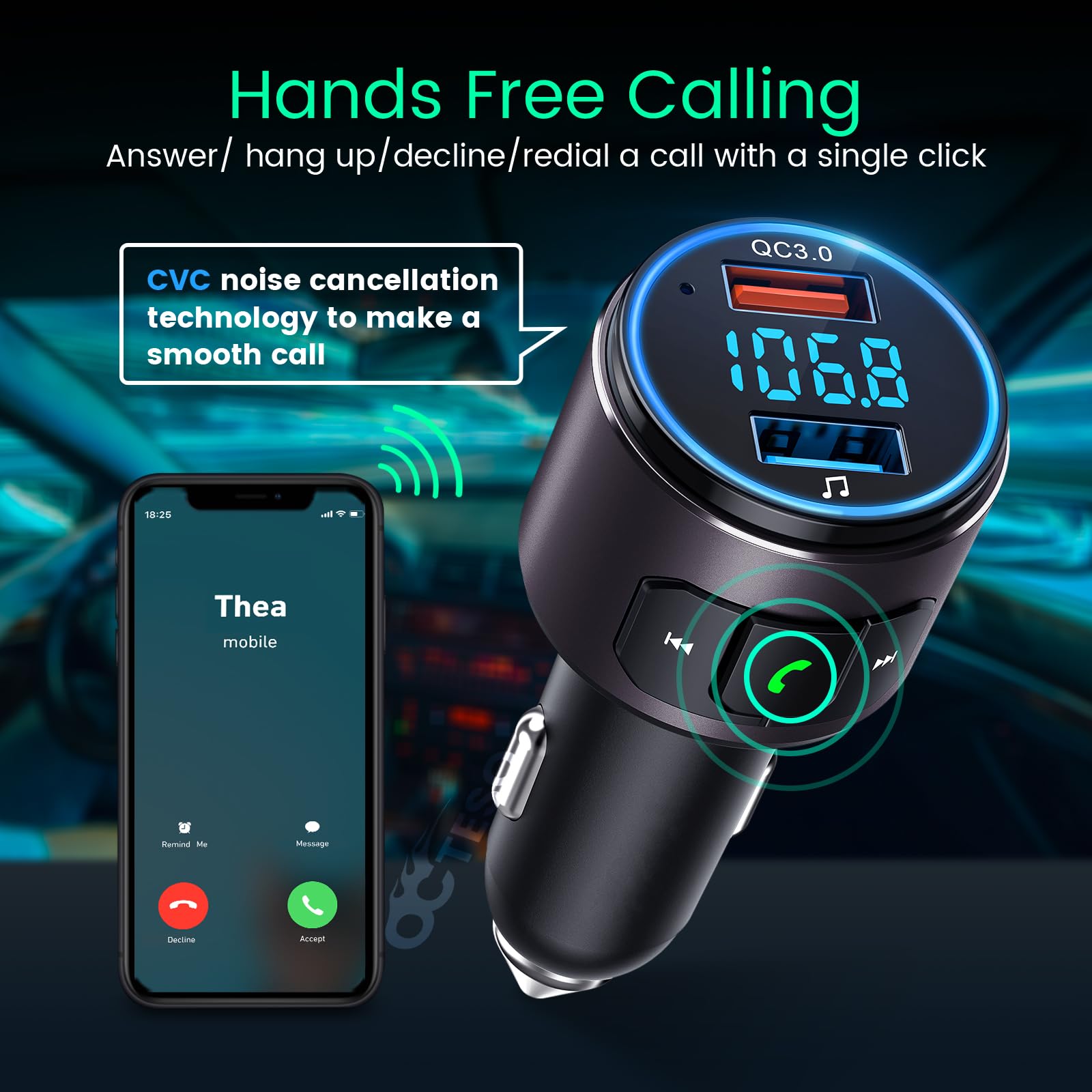 Upgraded V5.0 Fm Transmitter For Car Brown