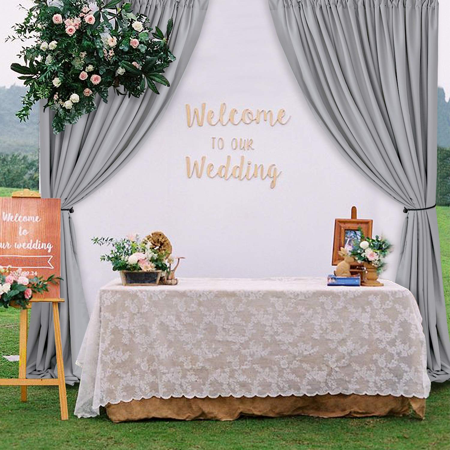 Hiasan Silver Grey Backdrop Curtains For Parties, Polyester Photography Backdrop Drapes For Family Gatherings, Wedding Decoratio