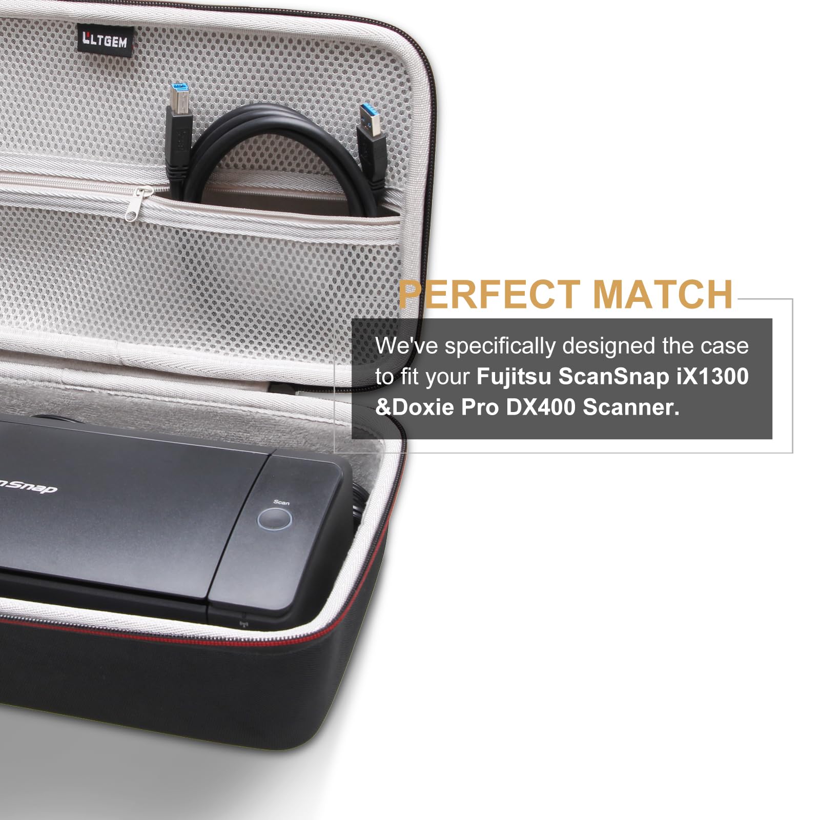 Ltgem Case Compatible With Scansnap Ix1300 Photo & Receipt Scanner Or Doxie Pro Dx400 Compact Scanner, Duplex Scanner Case, Blac