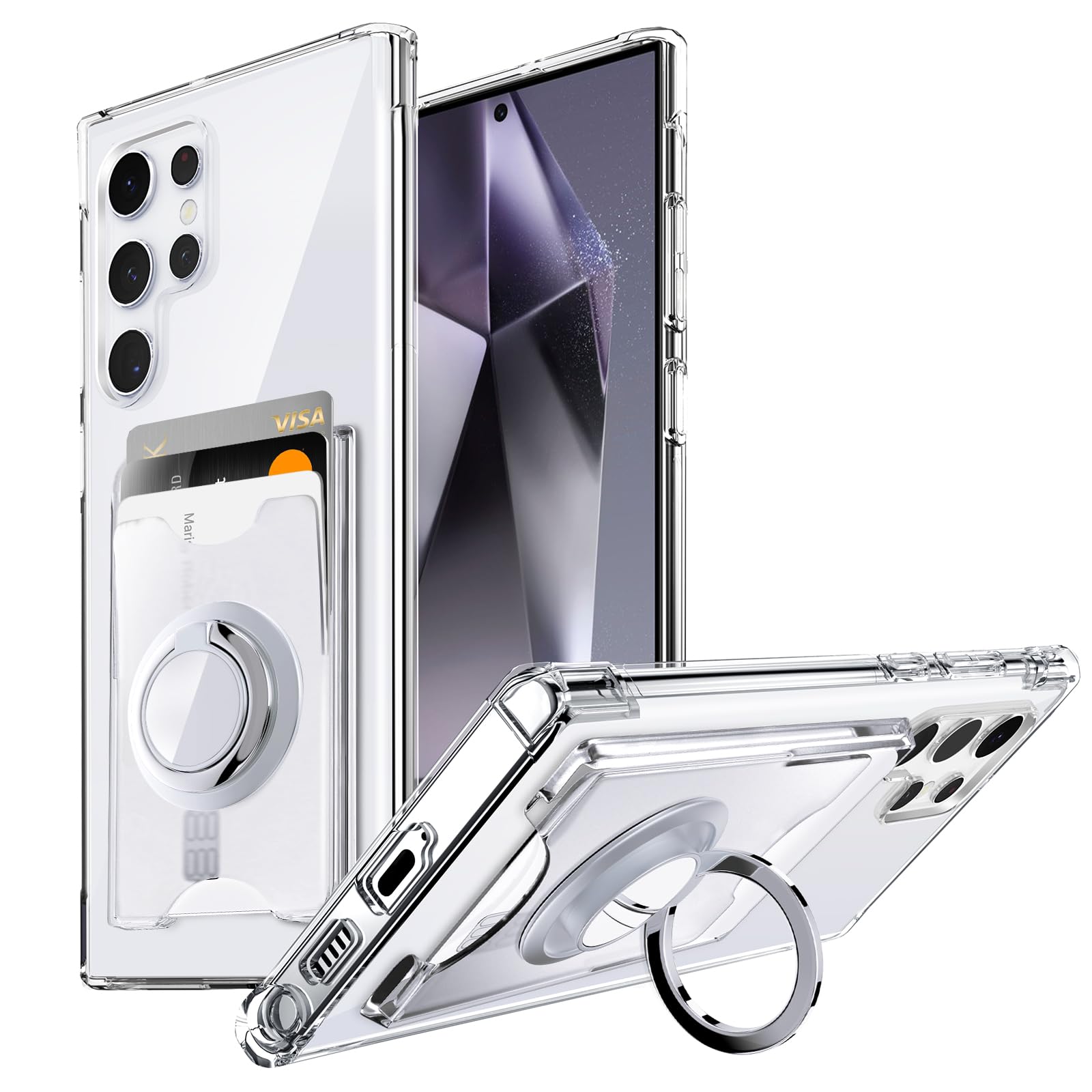 Shields Up for Samsung Galaxy S24 Ultra Case, Minimalist Wallet Case with Card Holder & Ring Kickstand/Stand, Slim Protective Sh