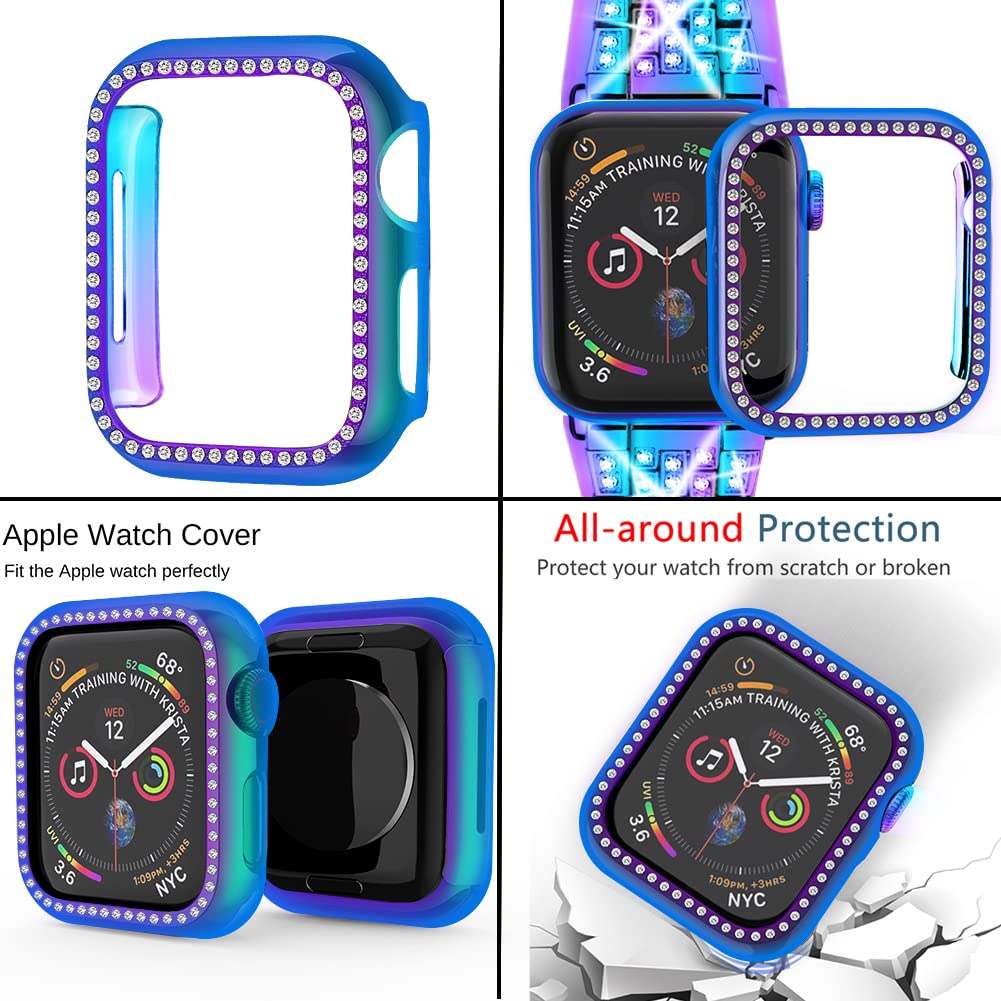 Supoix Compatible With Apple Watch Band 42Mm + Case, Women Jewelry Bling Diamond Replacement Metal Strap & Soft Tpu Bumper Prote