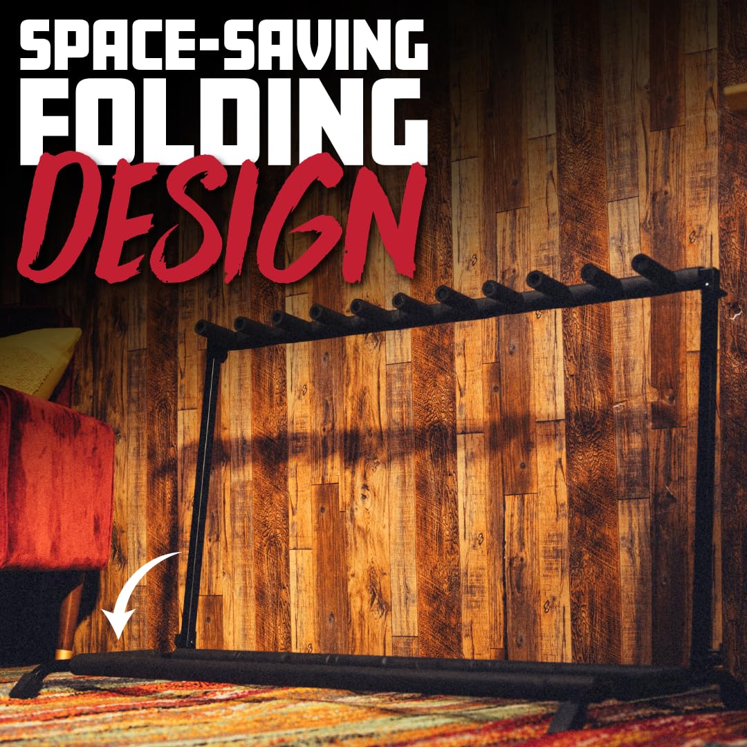 Rok-It Multi Guitar Stand Rack With Folding Design, Holds Up To 10 Electric Or Acoustic Guitars (Ri-Gtr-Rack10)