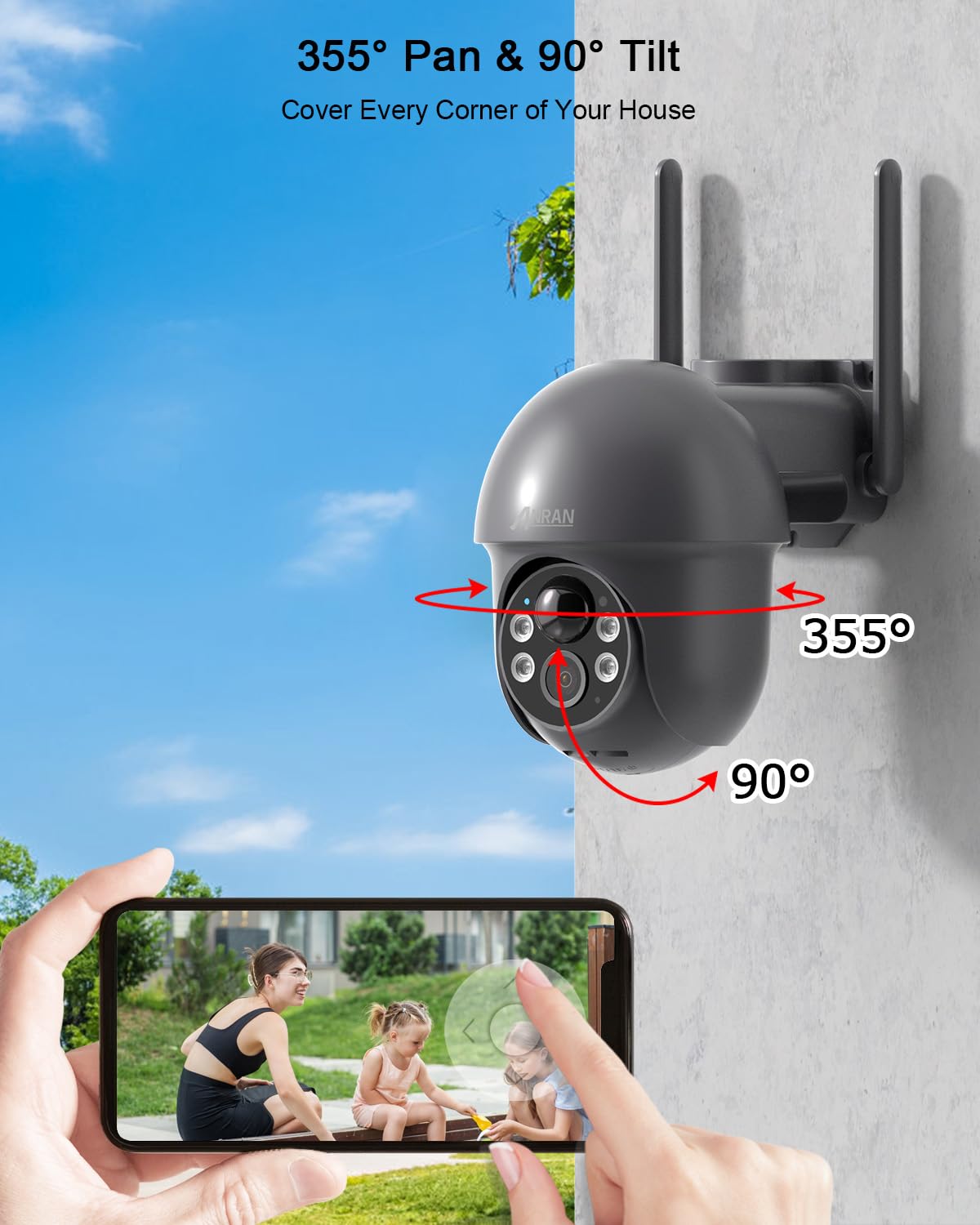 Anran Security Camera Wireless Outdoor With 360 View, 2K Solar Outdoor Camera With Smart Siren, Spotlights, Color Night Vision,