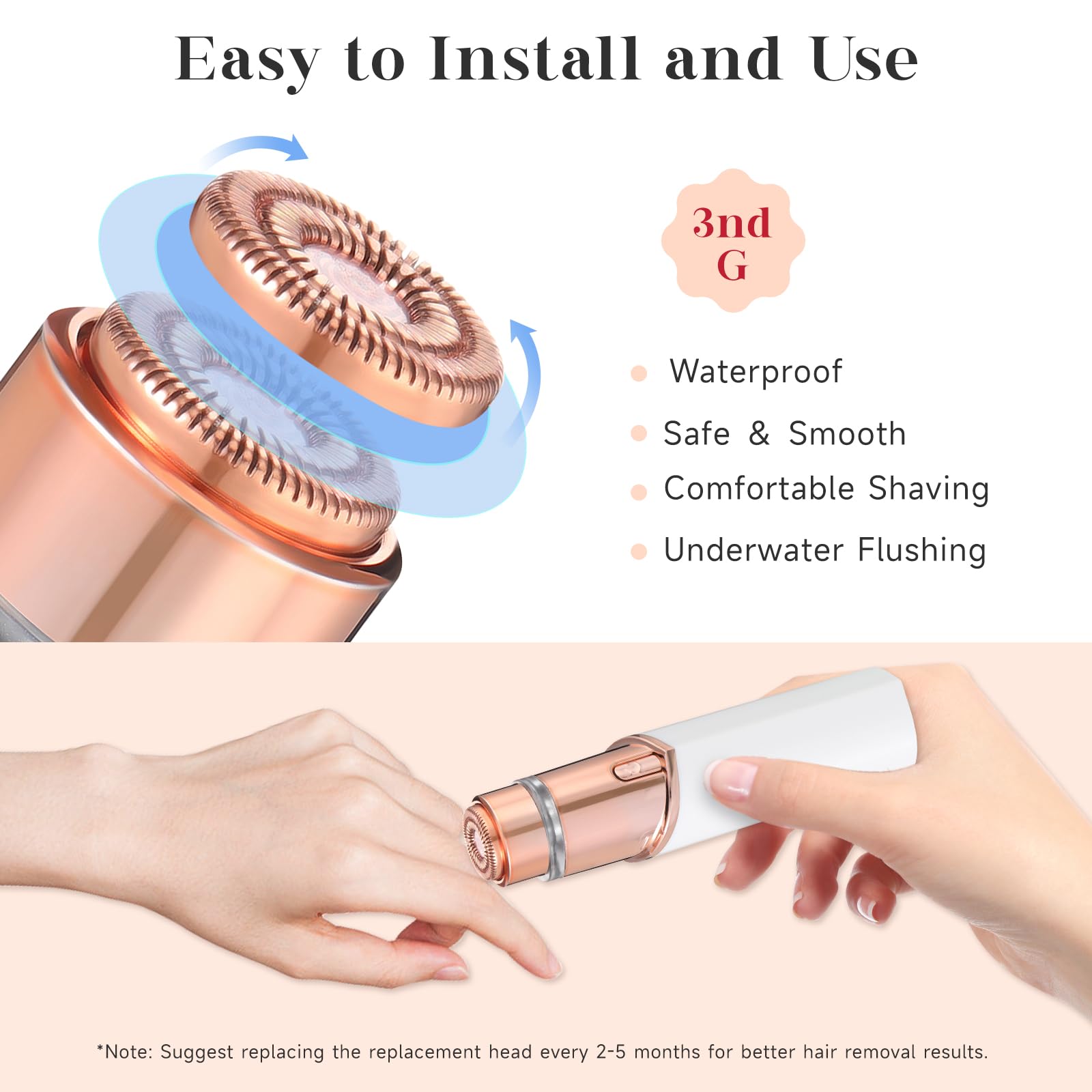 BECHY Replacement Heads for Finishing Touch Flawless Facial Hair Remover - GEN 3 Gold, 18K Gold-Plated Blades for Women