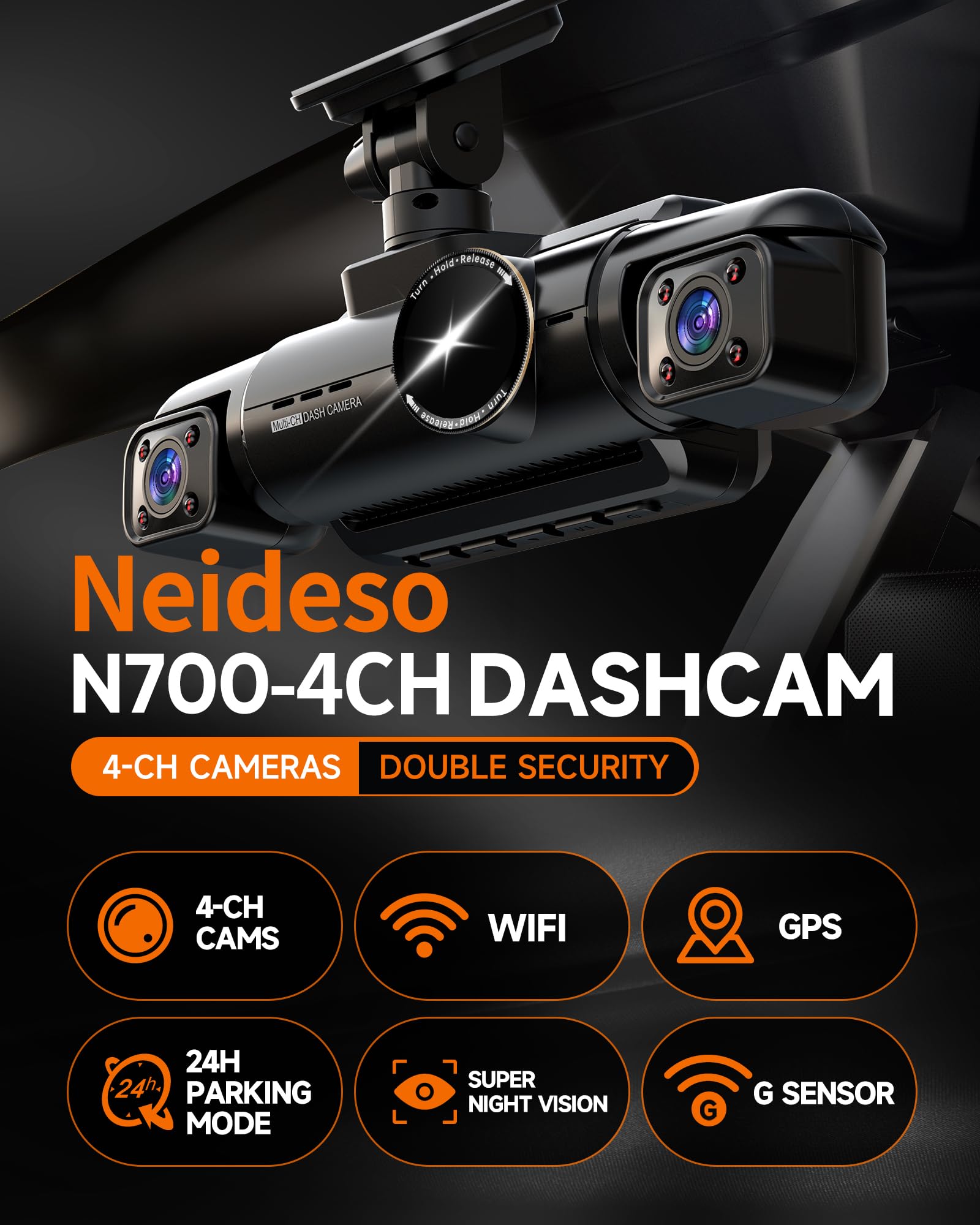 Neideso 360 Dash Cam Front, Rear And Inside, 4 Channel 3K+3*1080P, 5Ghz Wi Fi Gps, Voice Control, 4K+1080P*2 Dash Camera For Car
