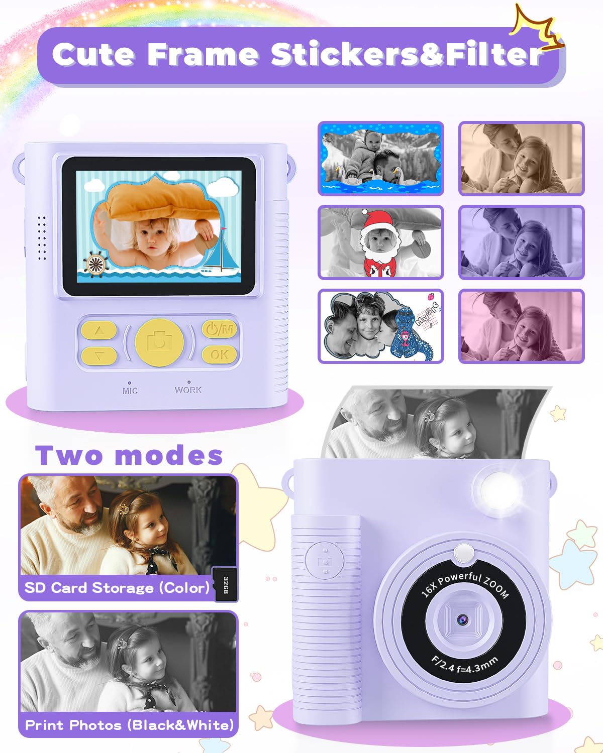 Fkateen Kids Camera Instant Print, Christmas Birthday Gifts Girls Boys Aged 3 12, Hd Digital Video Cameras Toddler, Instant Came