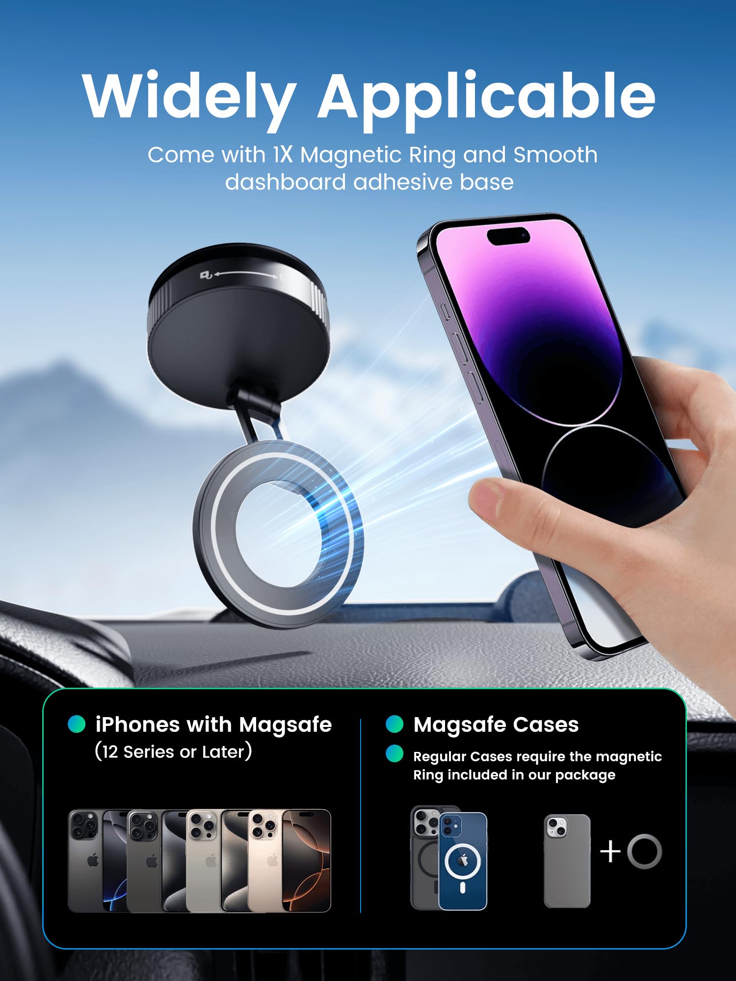 Hohosb Vacuum Magnetic Phone Holder For Magsafe,Foldable Metal Suction Cup Phone Mount,360 Rotatable Phone Mount For All Smartph