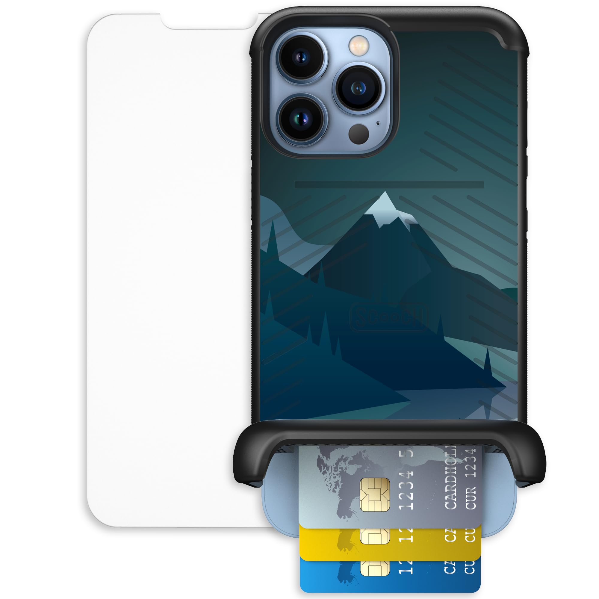 Scooch for iPhone 13 Pro Max Case with Card Holder, Wingmate Wallet Case with Hidden Card Slot and RFID Protection, Bundled with