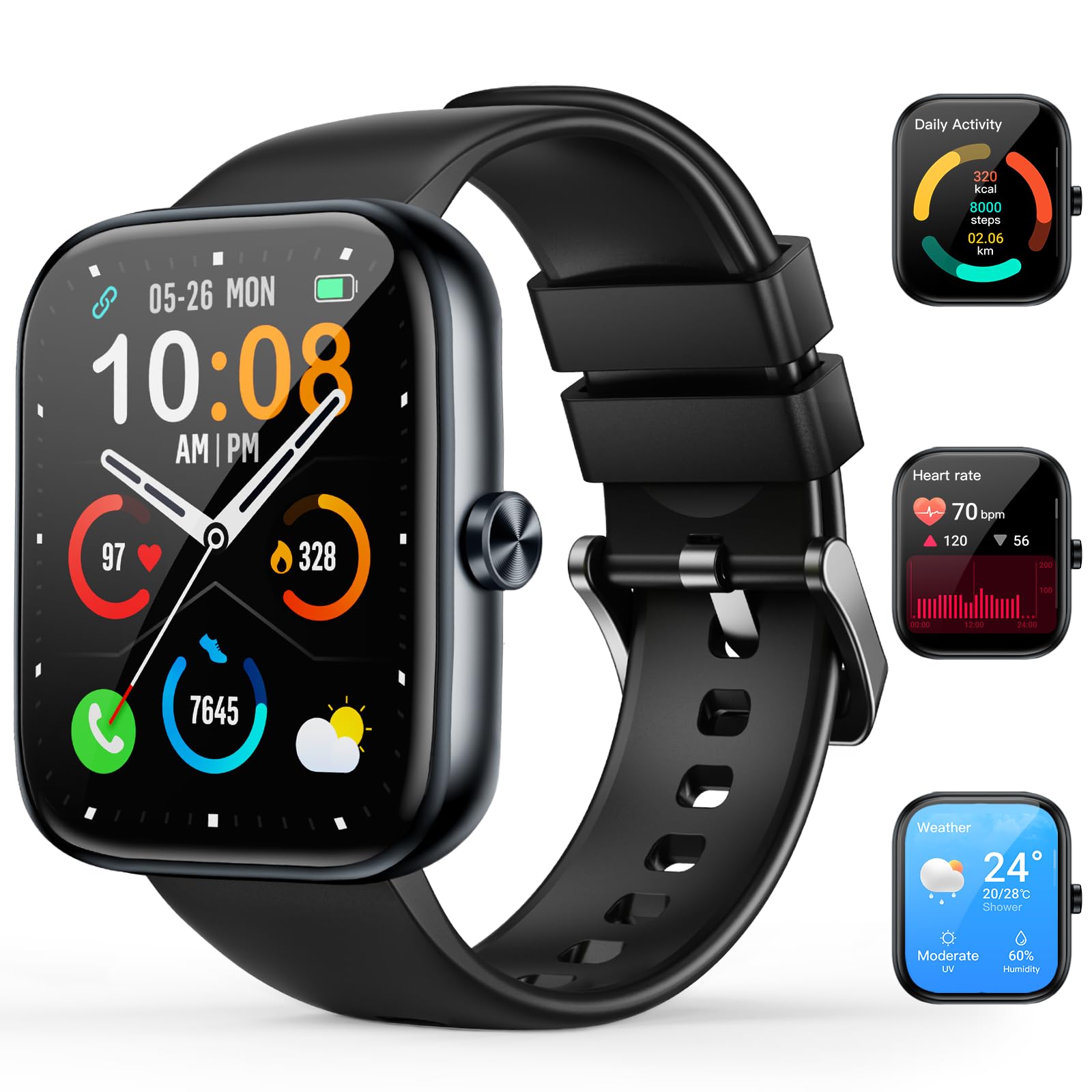 MFVLP Smart Watch for Men Women, 1.83 HD Touchscreen Fitness Watch with Bluetooth Call&Message Notifications, 110+Sport Modes, 2