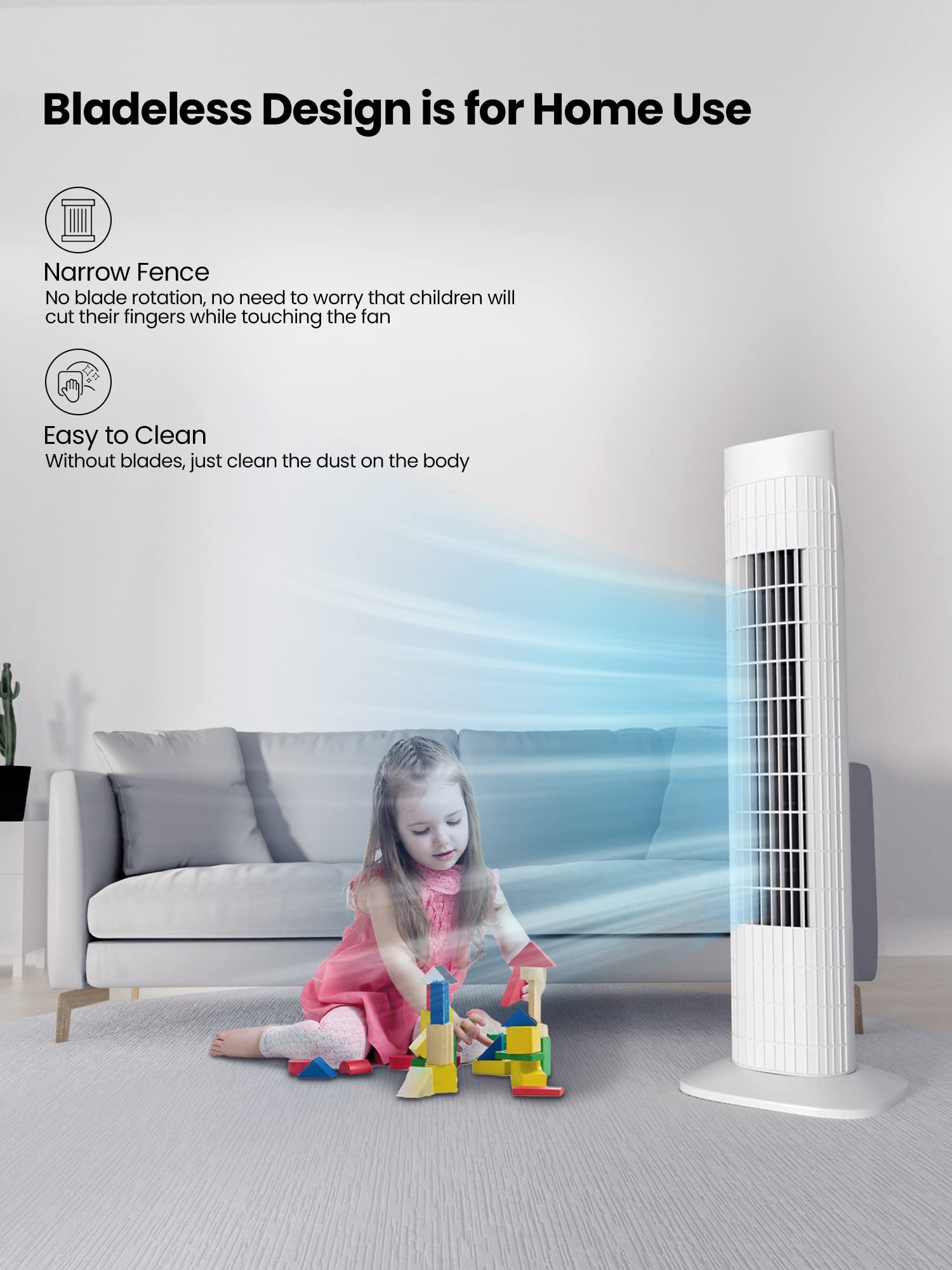 Uthfy 31'' Electric Tower Fan That Blow Cold Air, Quiet Cooling Fan With Oscillation 7.5H Timer,Portable Floor Bladeless Standin