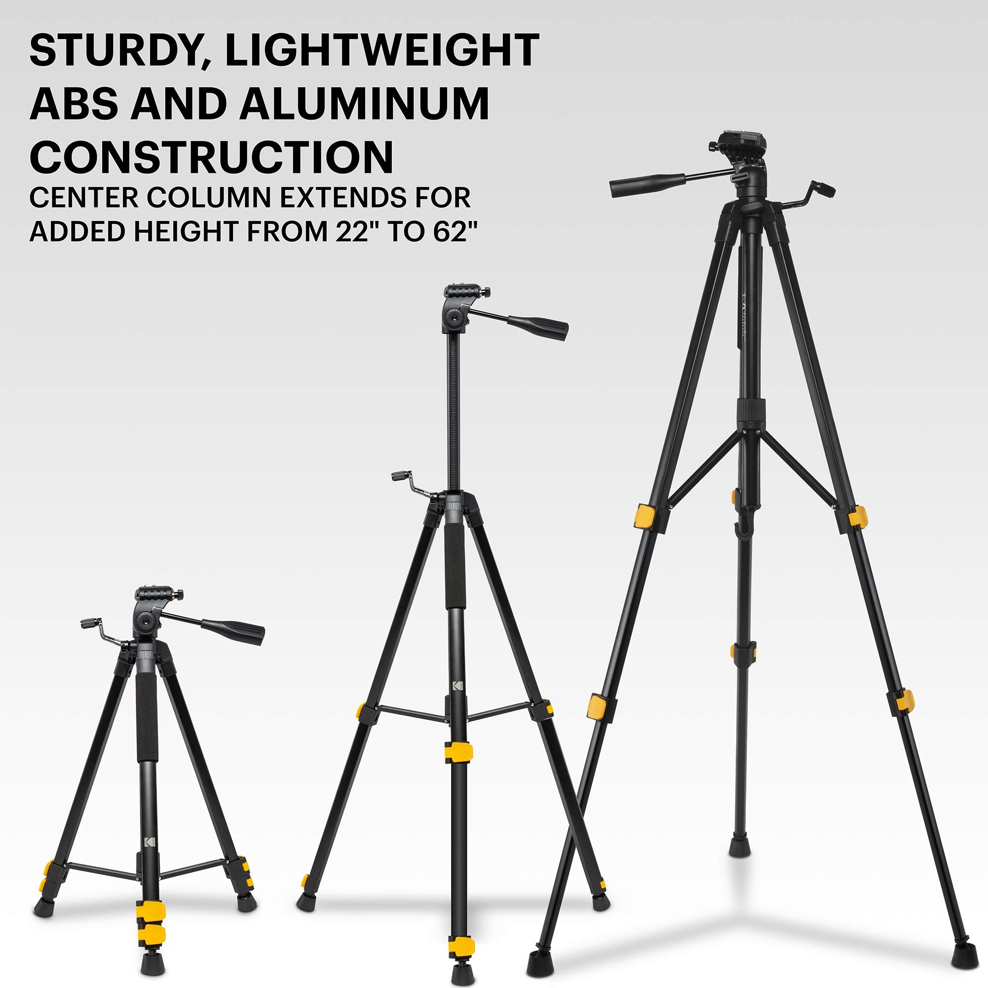 Kodak Photogear 62 Lightweight Tripod | Compact 3-Section Flip-Lock Aluminum Tripod Adjusts 22   -62   , Quickrelease Plate, Sma