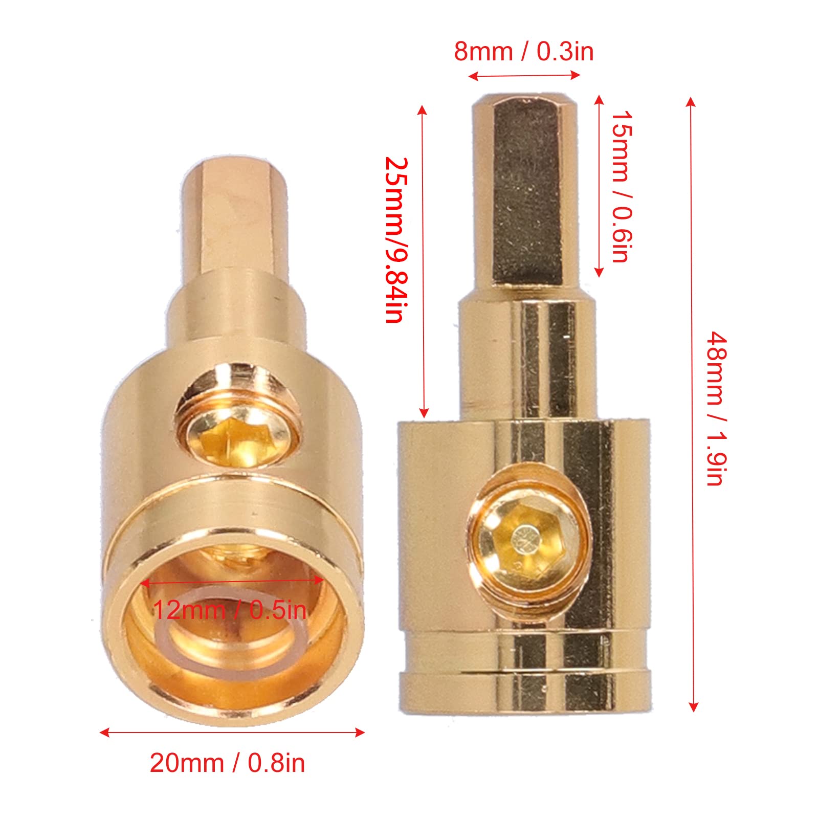 2Pcs 0 Gauge Wire Reducer, 0Ga Wire Reducer Terminal Connector Pure Copper Gold Plated For Car Audio Amplifier Modification