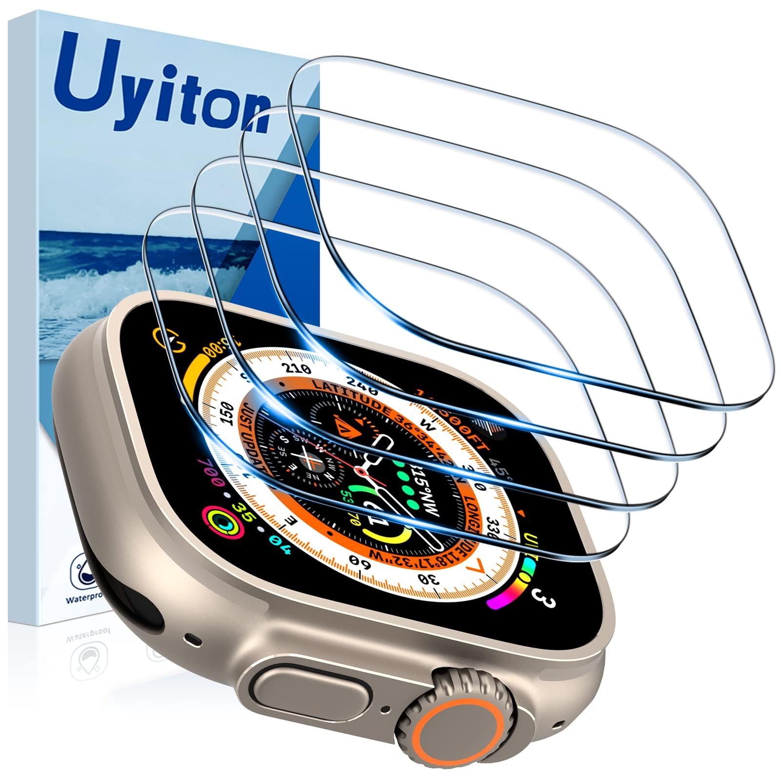Uyiton For Apple Watch Ultra 2/ Apple Watch Ultra Screen Protector 49Mm, Iwatch Ultra Screen Protector Tempered Glass [Case Frie