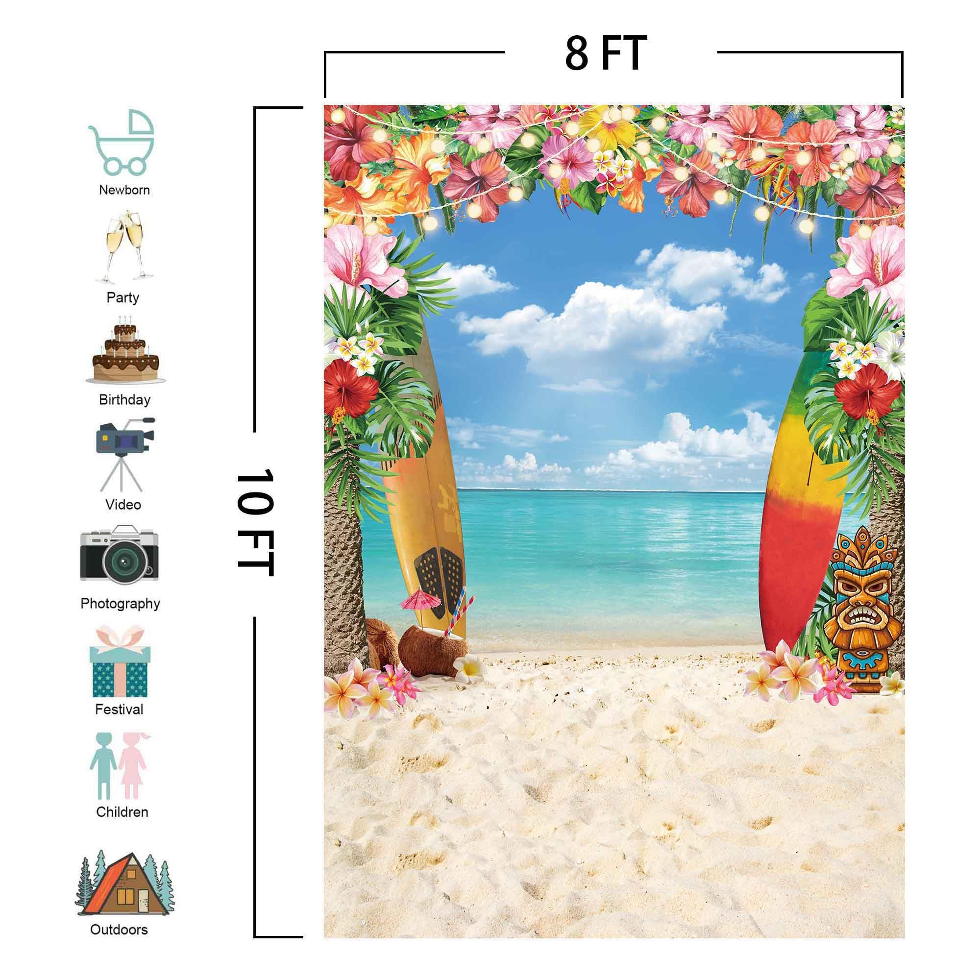 Livucee 8X10Ft Summer Hawaiian Beach Backdrop For Photography Tropical Flower Luau Hawaiian Party Decorations Aloha Blue Sky Oce