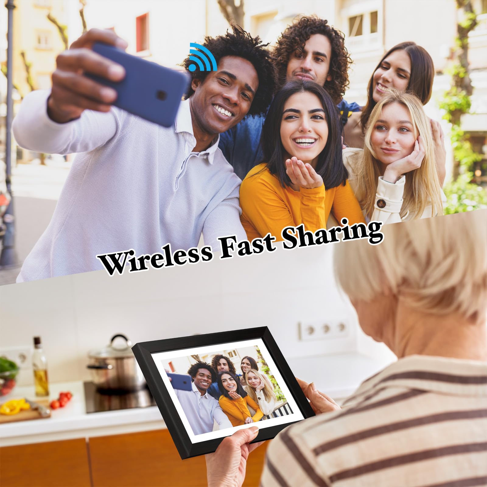 Ryesug Digital Picture Frame 10.1 Inch Wifi Smart Digital Photo Frame, Electronic Picture Frame Ips Hd Touchscreen With Black Wo