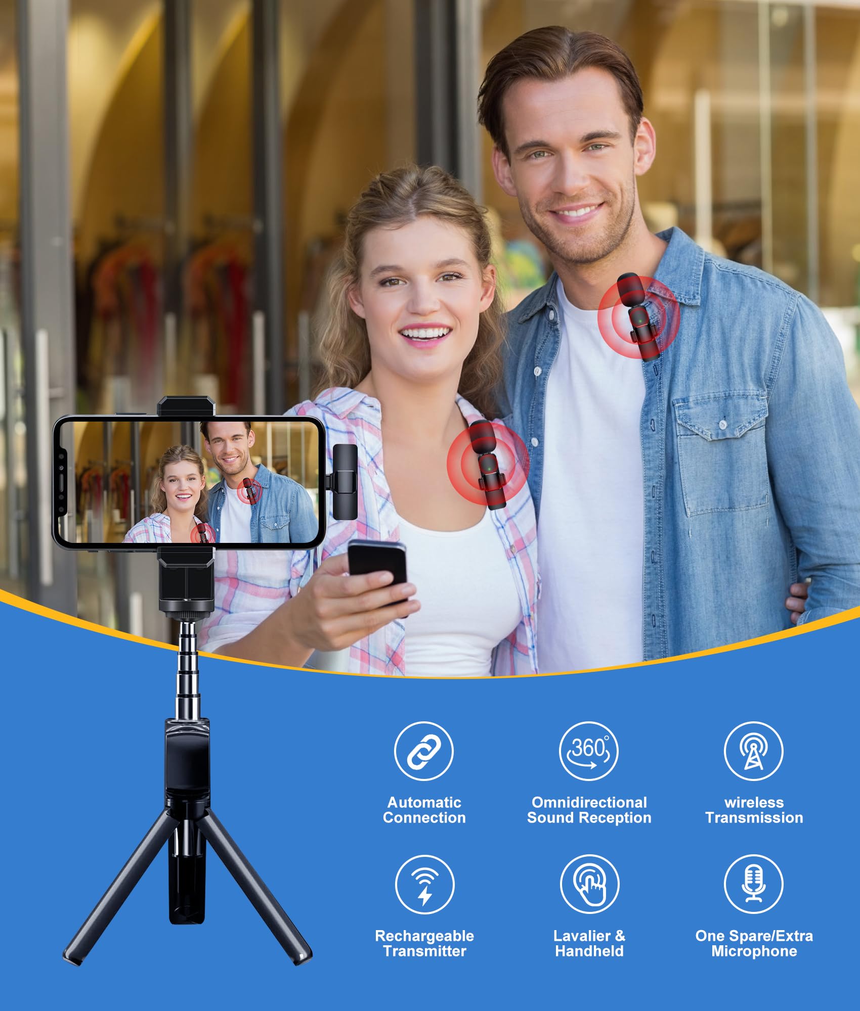 Jounivo 2 Pack Wireless Lavalier Microphone For Iphone, Mini Mic With Noise Cancellation For Interview Video Podcast Vlog Youtub