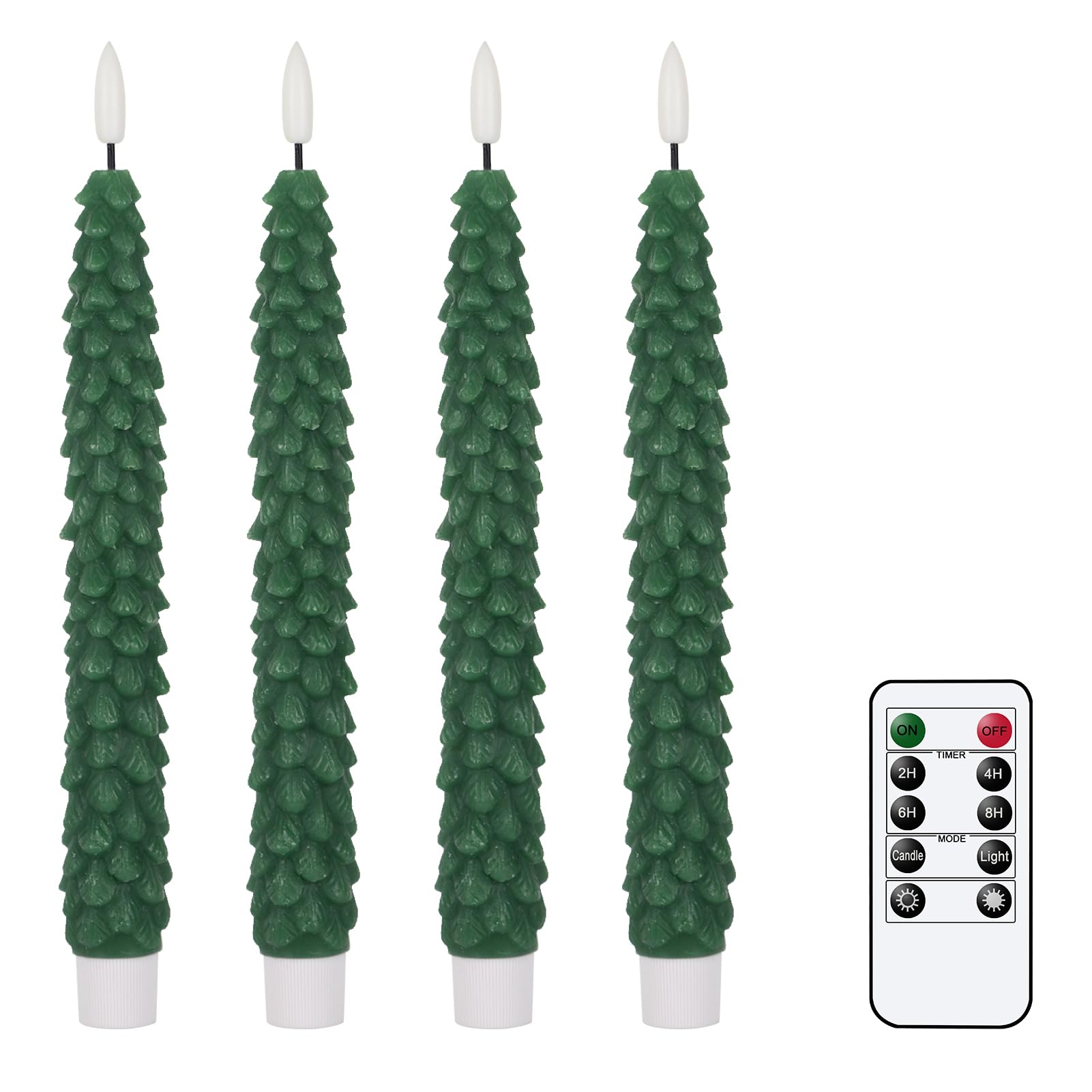 Genswin Christmas Tree Flameless Taper Candles Flickering With Remote Timer, Real Wax Led Battery Operated Candles Warm 3D Wick