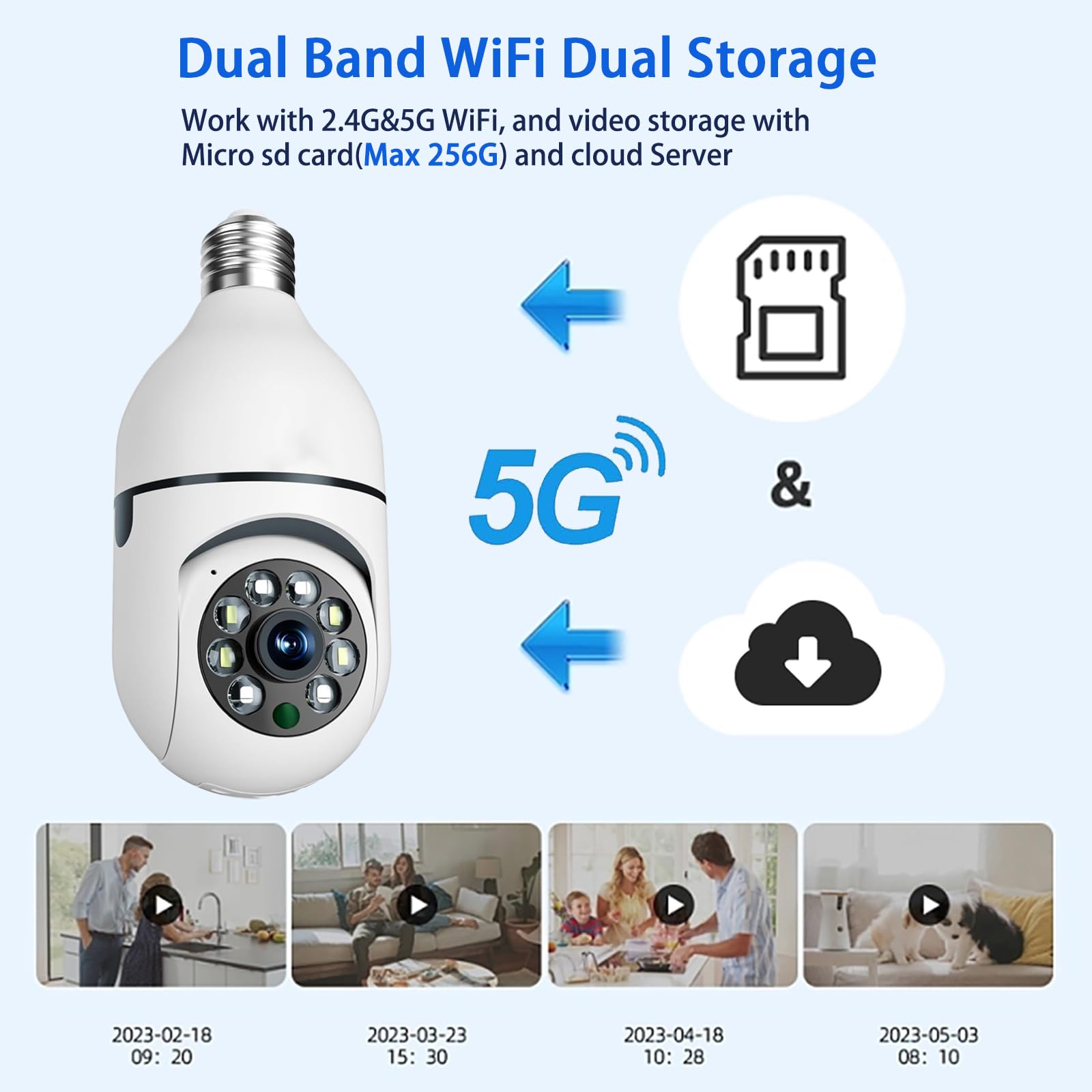 Dosilkc 2K Light Bulb Security Camera, 2.4Ghz/5Ghz Wifi Lightbulb Cameras For Home Security, E27 Light Socket Easy Installation