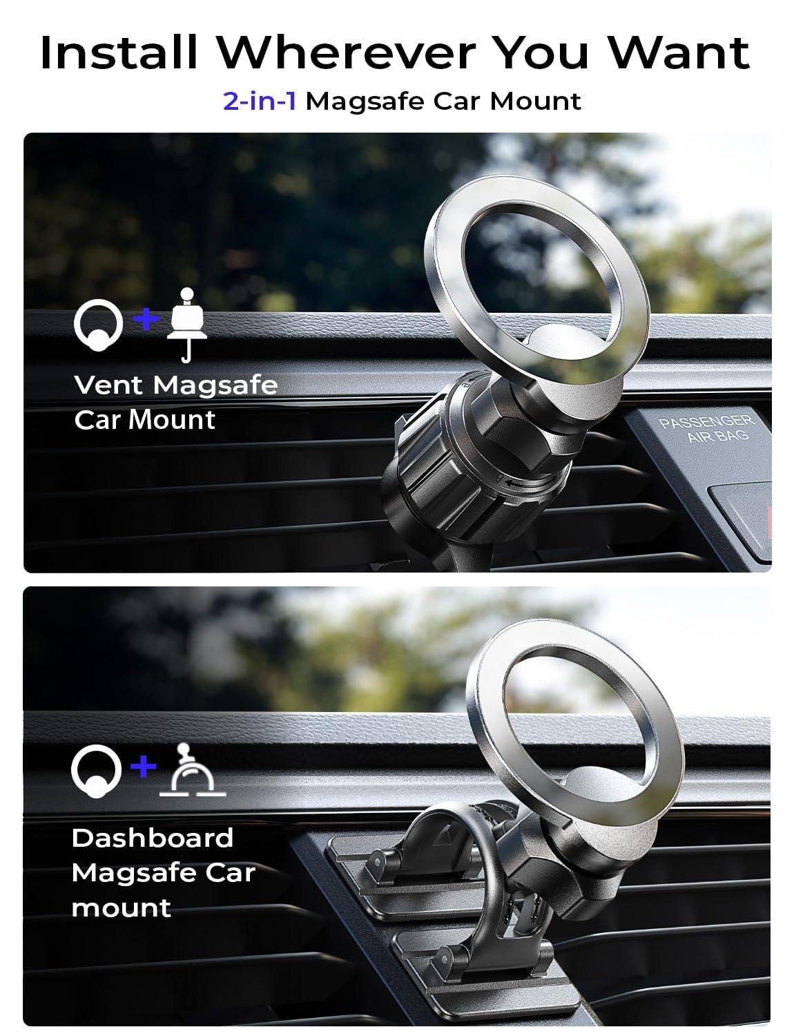 Lisen For Magsafe Car Mount For Iphone 16, 360 Rotation Magnetic Phone Holder For Car, Hands Free Iphone Magnetic Car Mount,Magn