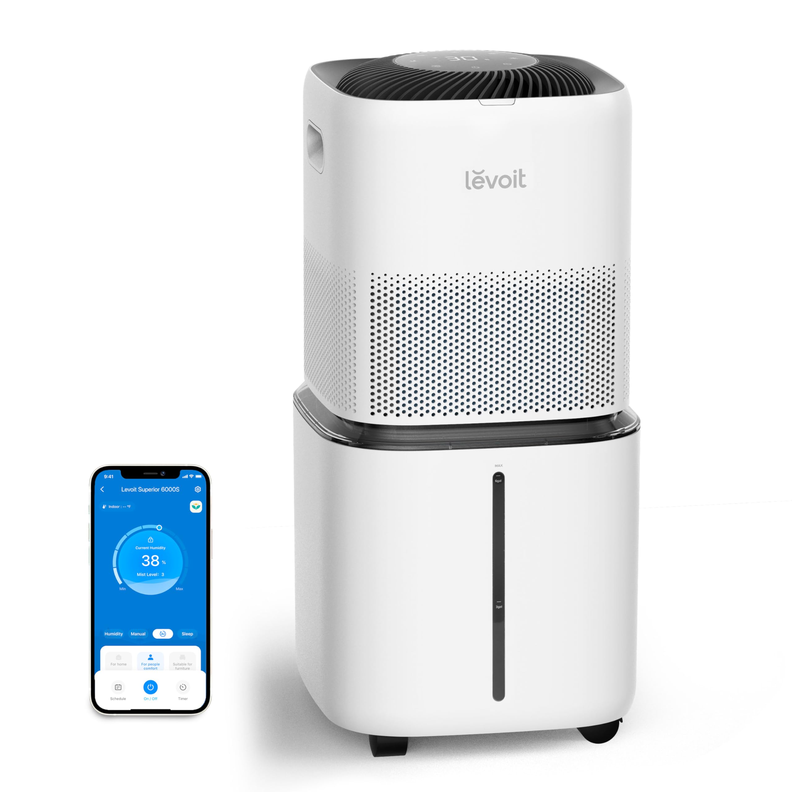 Levoit Superior 6000S Smart Evaporative Humidifiers For Home Whole House Up To 3000Ft, 6 Gal, Last 72 Hour, Premium Filter, Dry
