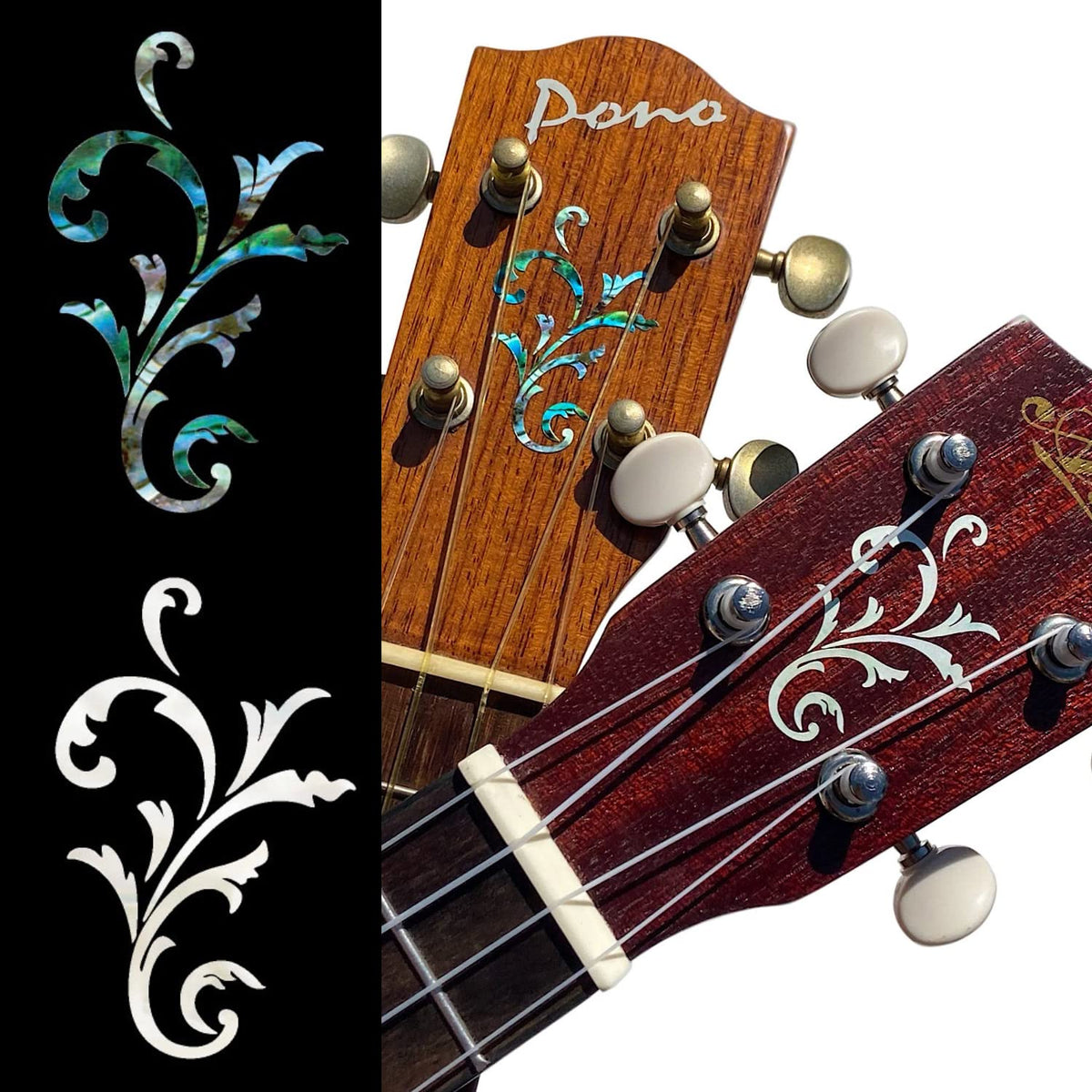 Inlay Stickers for Guitar Headstock - Small Vine (2pcs Set) - White ...