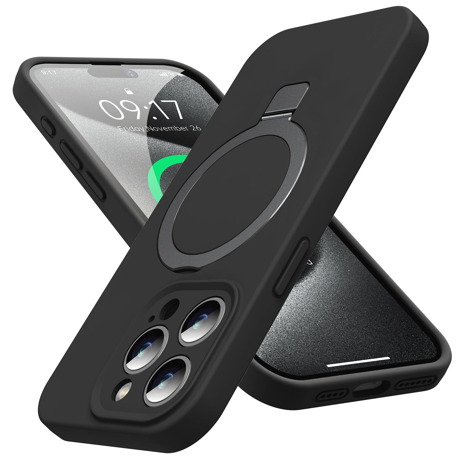 Kmambag Mag Ring Designed For Iphone 15 Pro Max Case, Liquid Silicone [Moisturizing Factor] Extreme Soft Slim Phone Case With St