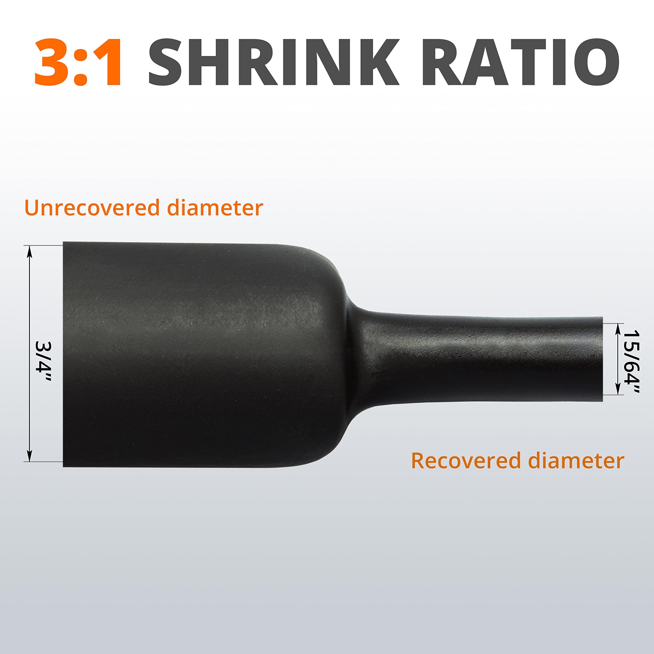 Wirefy 3/4 Heat Shrink Tubing - Large Diameter - 3:1 Ratio - Adhesive Lined - Industrial Heat-Shrink Tubing - Black - 50 Feet Ro
