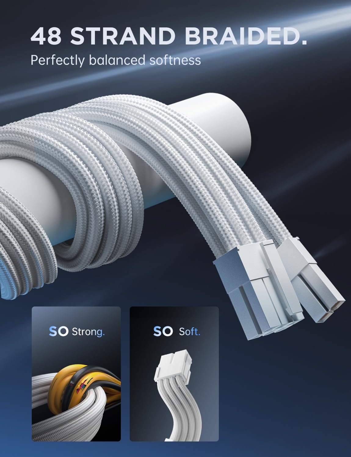 Asiahorse Power Supply Sleeved Cable, 16 Awg Psu Extension Cable Kit Of White Connector, 1X24Pin/2X4+4 Eps/3X6+2 Pci E, 30Cm Len