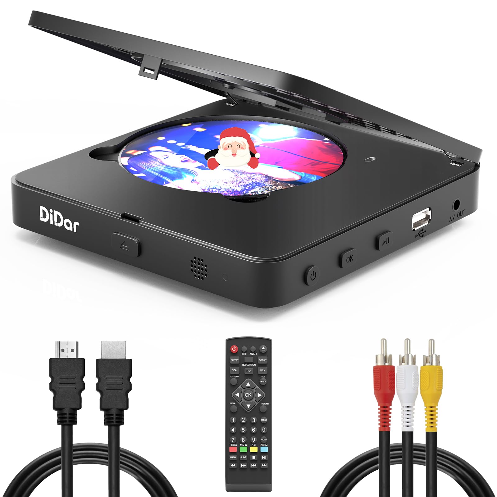 Super Mini Blu-ray HD DVD for TV, 1080P Blue-ray Home Theater, Portable with Remote Control + HDMI AV Cable + Built-in PAL/NTSC,