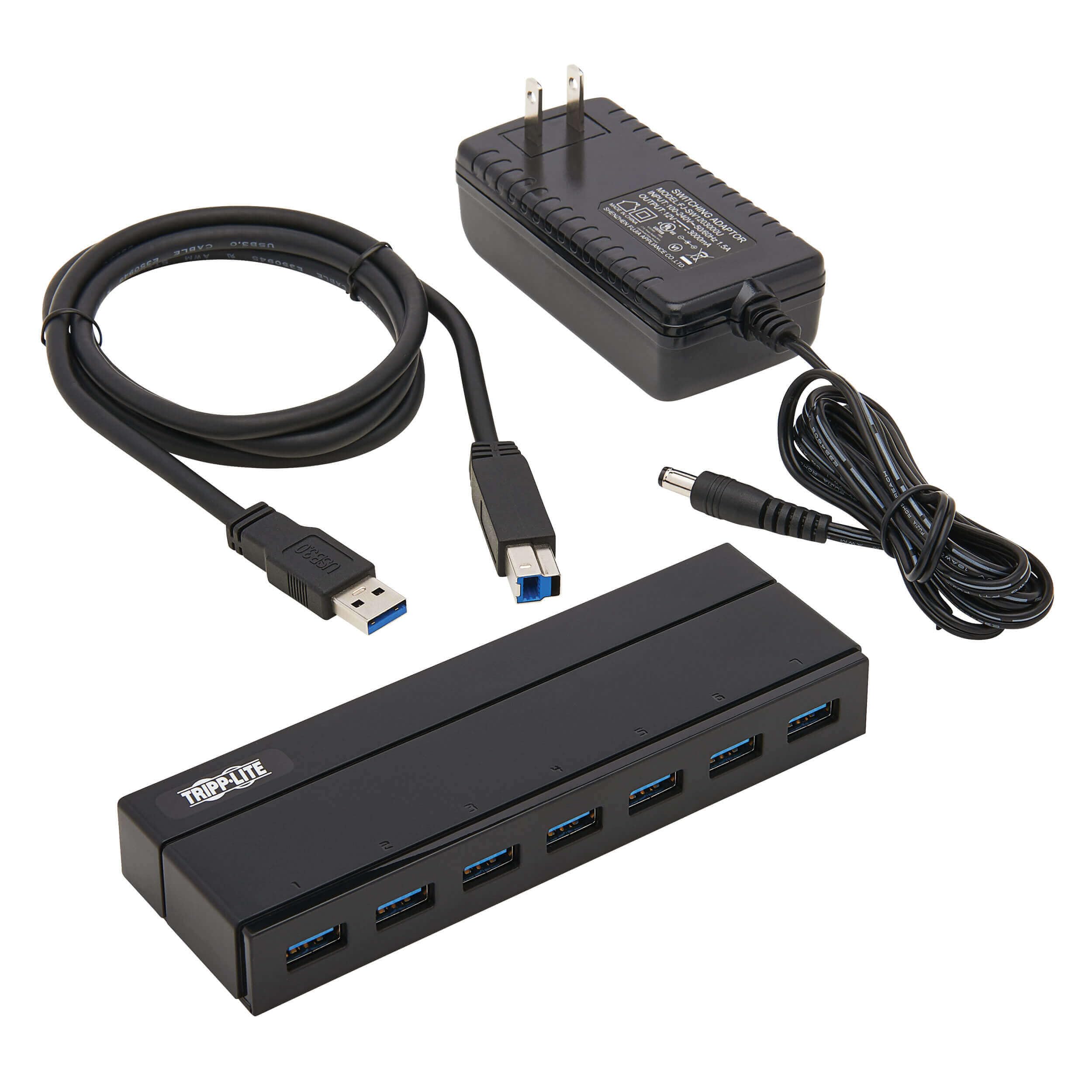 Tripp Lite 7-Port USB 3.0 SuperSpeed Hub U360-007 with 2A Charging Port Black