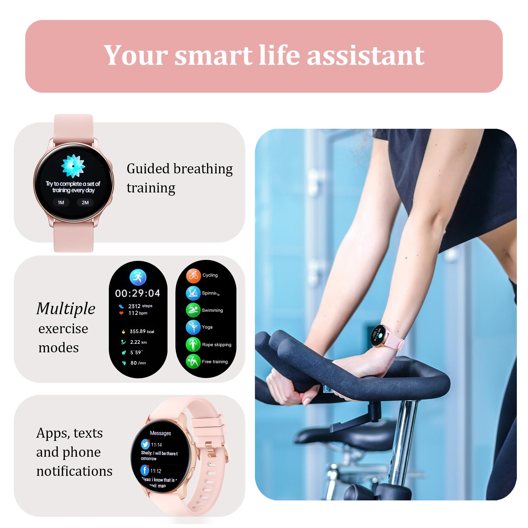 Hamind Smart Watch For Women, Fitness Tracker With Heart Rate & Spo2 Monitor, Ip68 Waterproof Activity Tracker For Men Women, An