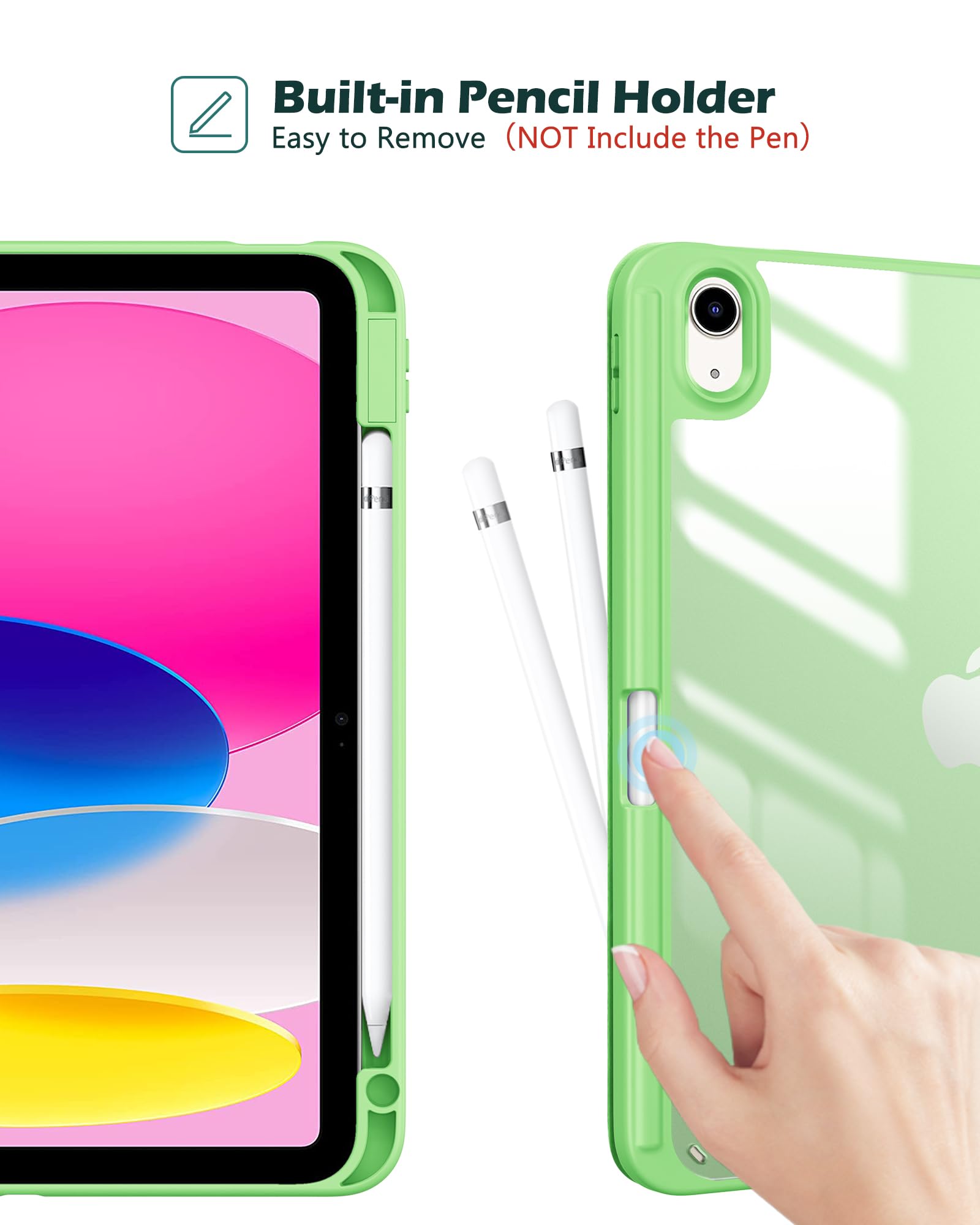 Procase For Ipad (A16) 11Th Generation 11 Inch 2025/10Th Generation 10.9 Inch 2022 Case With Pencil Holder, Hybrid Ipad 11 10 Case With Clear Back, Supports Auto Wake/Sleep  Green