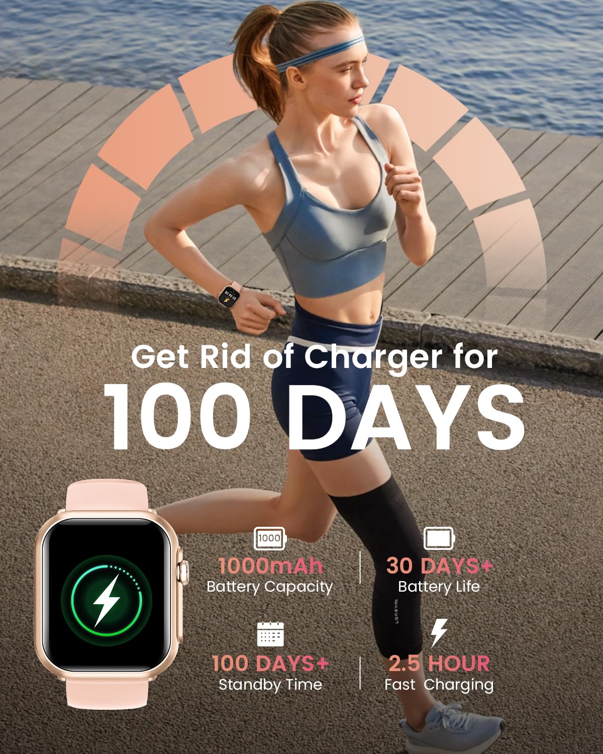 Smart Watches For Women Fitness Trackers: Smart Watch With 1000Mah 100 Day Battery Life Bluetooth Call Heart Rate Blood Pressure