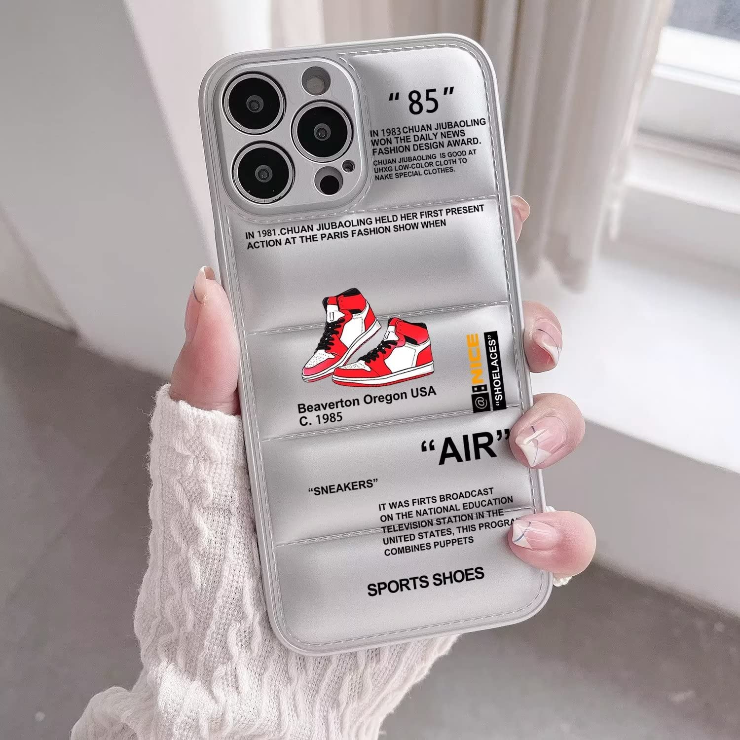 WEBJIASU iPhone 14 Pro Max Puffer Case Shockproof Soft Silicone Silver Sports Style