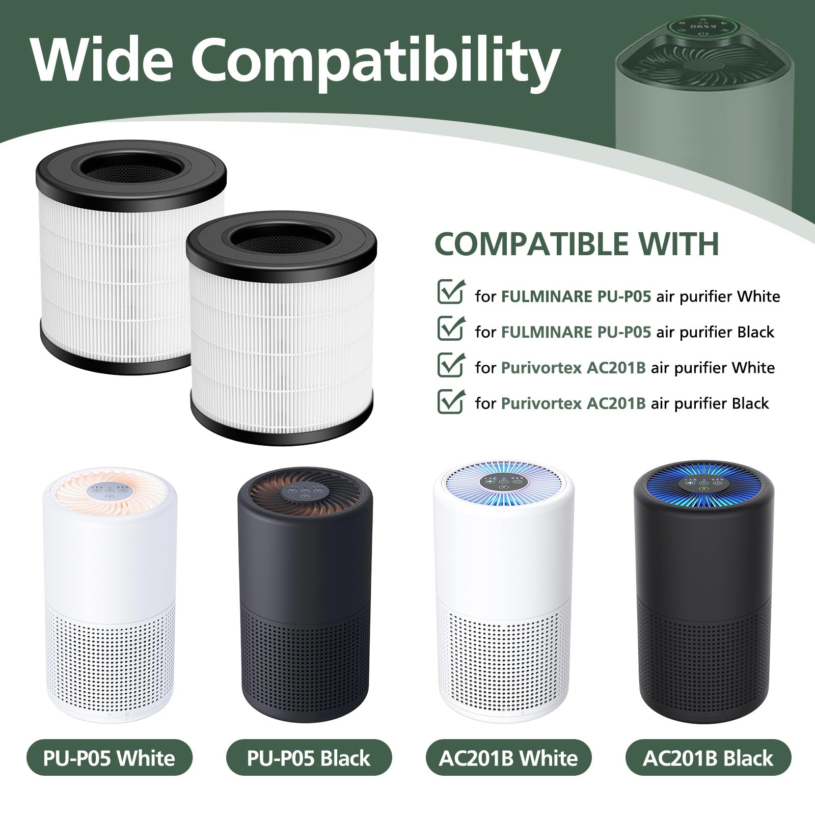 2 Pack Pu P05/Ac201B True Hepa Replacement Filter Compatible With Fulminare Pu P05 Air Purifiers And Purivortex Ac201B Air Purif