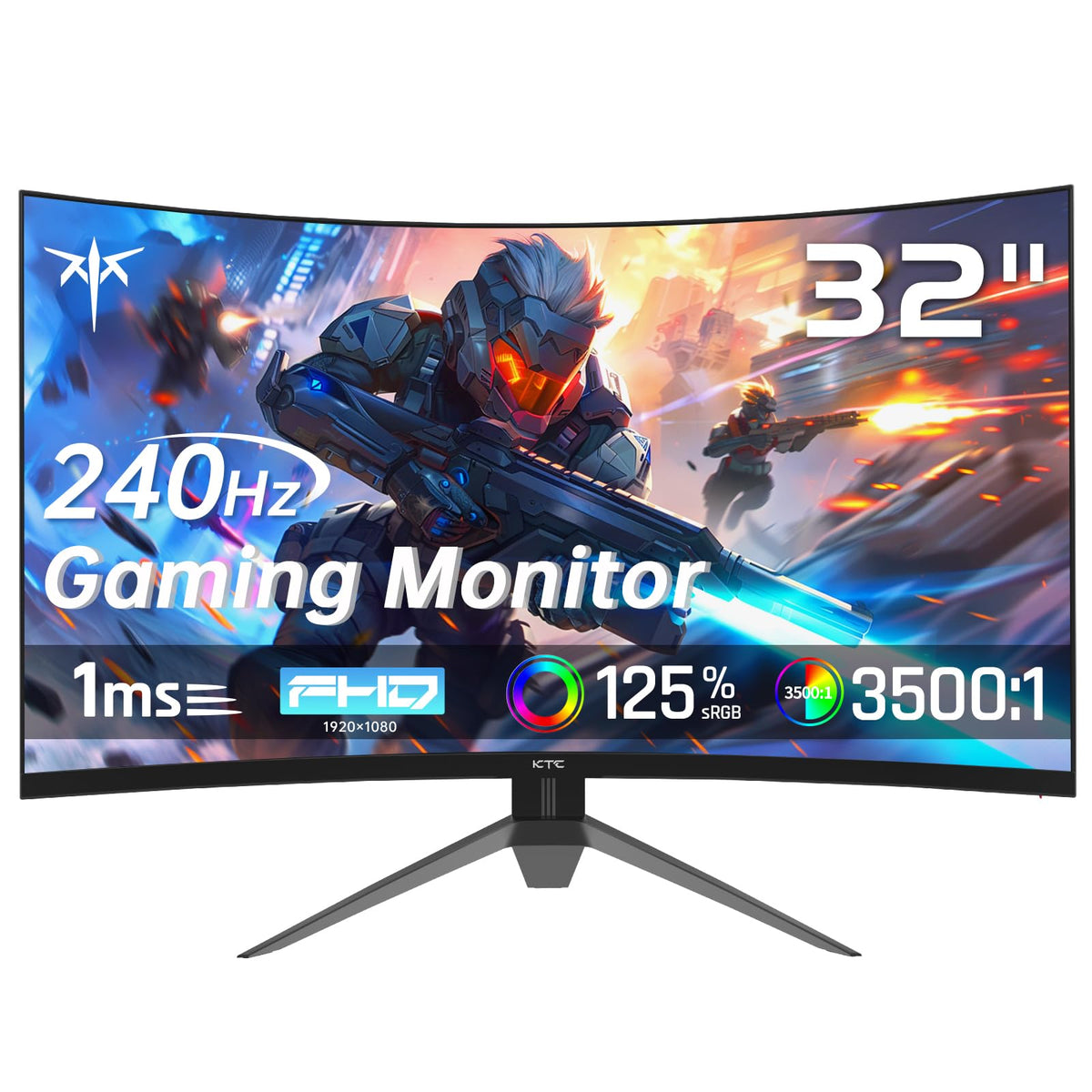 Ktc 32 Inch 240Hz Curved Gaming Monitor, Fhd 1080P 1500R Hdr Gaming Pc Monitor, Freesync, Ultra Fast 1Ms Monitor For Gamer, 3500