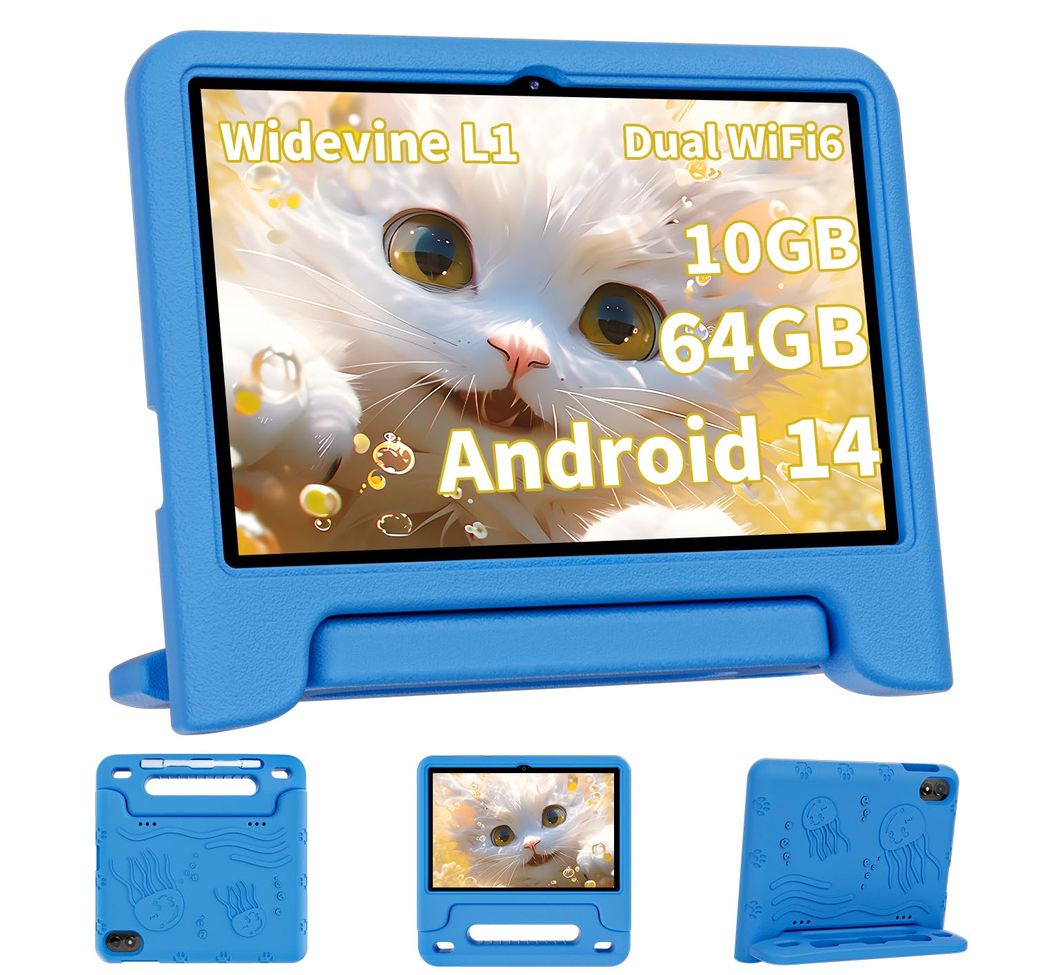 2024 Upgraded Kids Tablet, Octa Core, 10 Inch Android 14 Tablet For Kids With Case, 6000Mah Battery With Kids Space, Parental Co