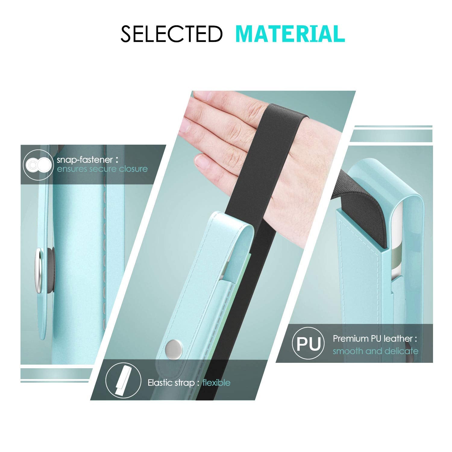 MoKo Pencil Holder for Apple Pencil Pro, Apple Pencil 1st/2nd Generation, Apple Pencil (USB C), PU Leather iPad Pencil Sleeve Pouch with Buckle & Elastic Band Attach to iPad Case,Sky Blue