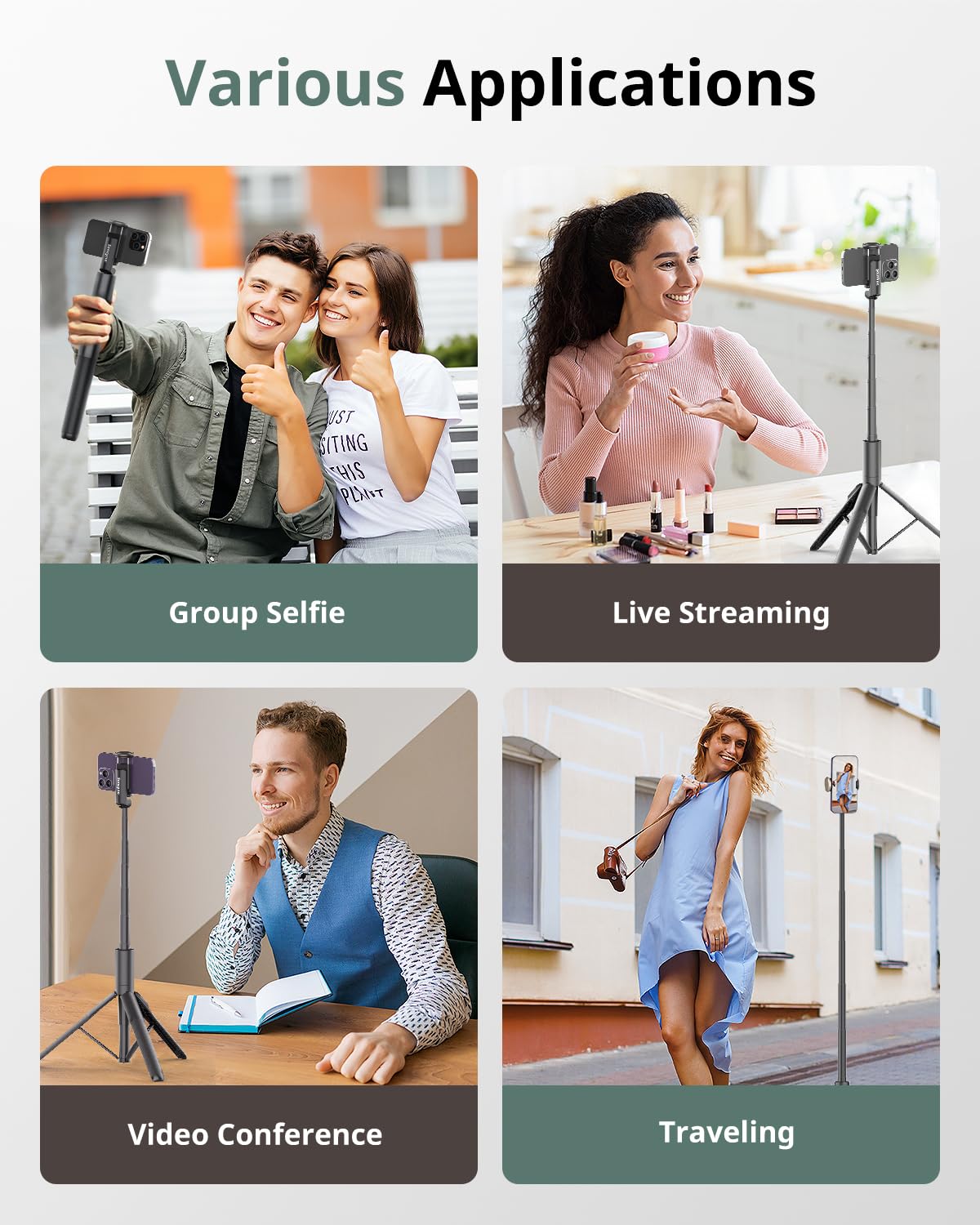 Sensyne 60' Phone Tripod & Selfie Stick, Lightweight All In One Phone Tripod Integrated With Wireless Remote Compatible With All Cell Phones For Selfie/Video Recording/Photo/Live Stream/Vlog(Black)