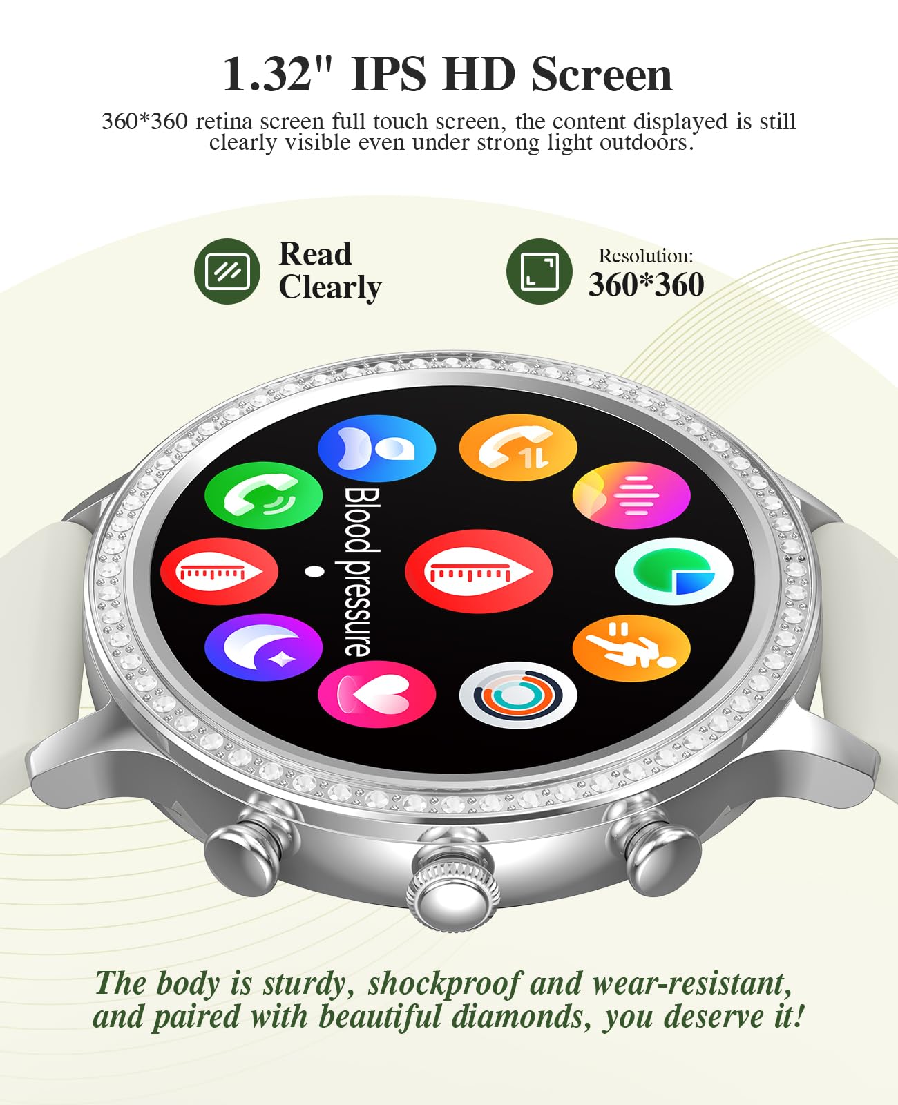 Souyie Smart Watches For Women With Diamonds,Smartwatch For Android Ios Phones, 1.32 Display, Ip67 Waterproof Fitness Tracker Wi
