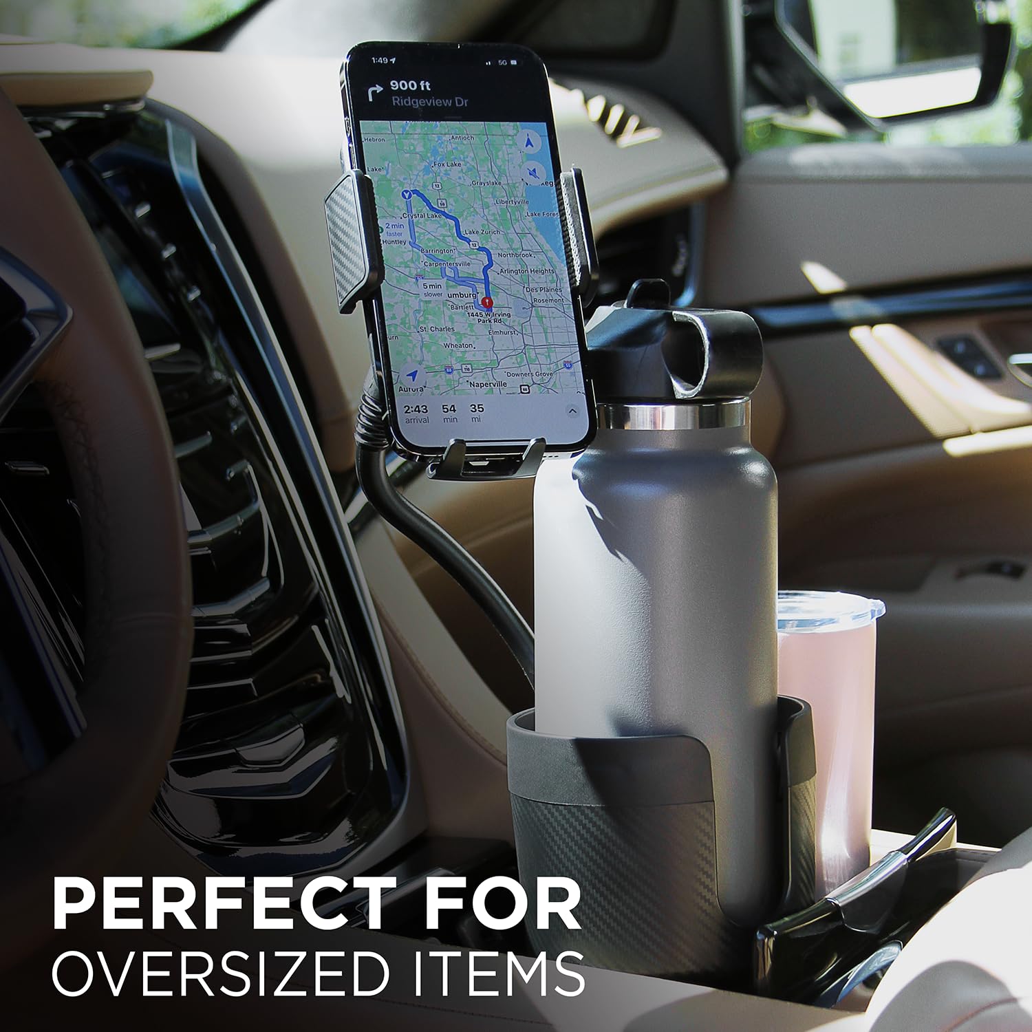 Limitless Cupcargo Cup Holder Expander And Phone Mount With Adjustable Base And Flexible Neck