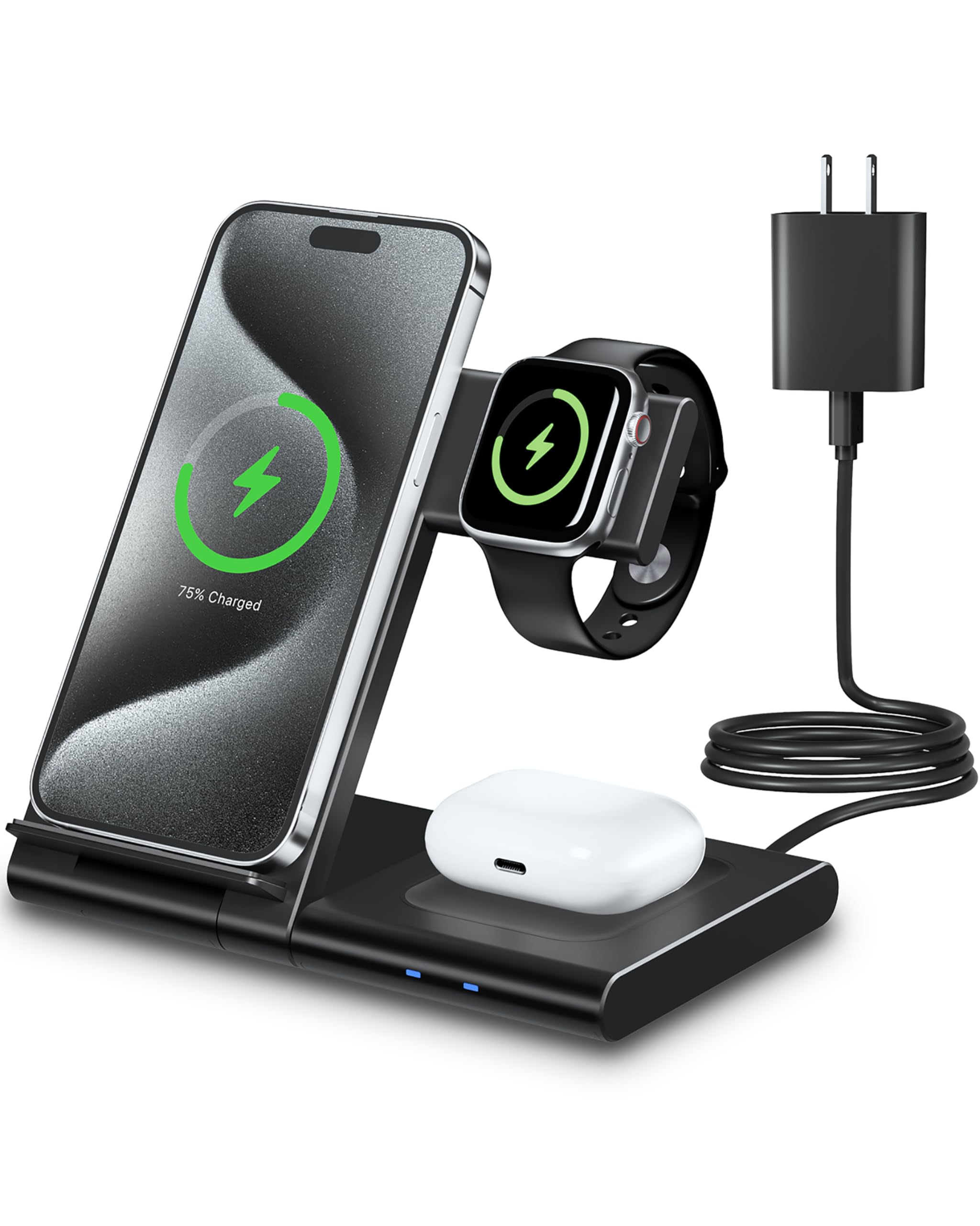 Charging Station For Apple Multiple Devices, Foldable 3 In 1 Wireless Charger For Iphone 16 15 14 13 Pro Max Plus &Apple Watch 1