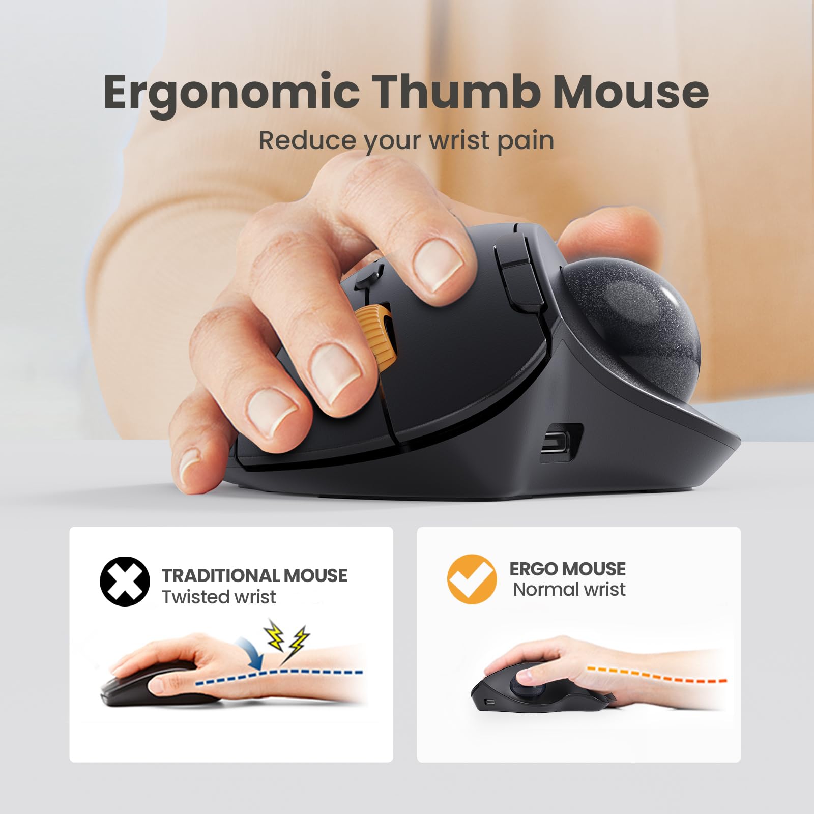 Protoarc Wireless Trackball Mouse, Em04 Ergonomic Bluetooth Rollerball Rechargeable Computer Laptop Thumb Control Mouse, Compati