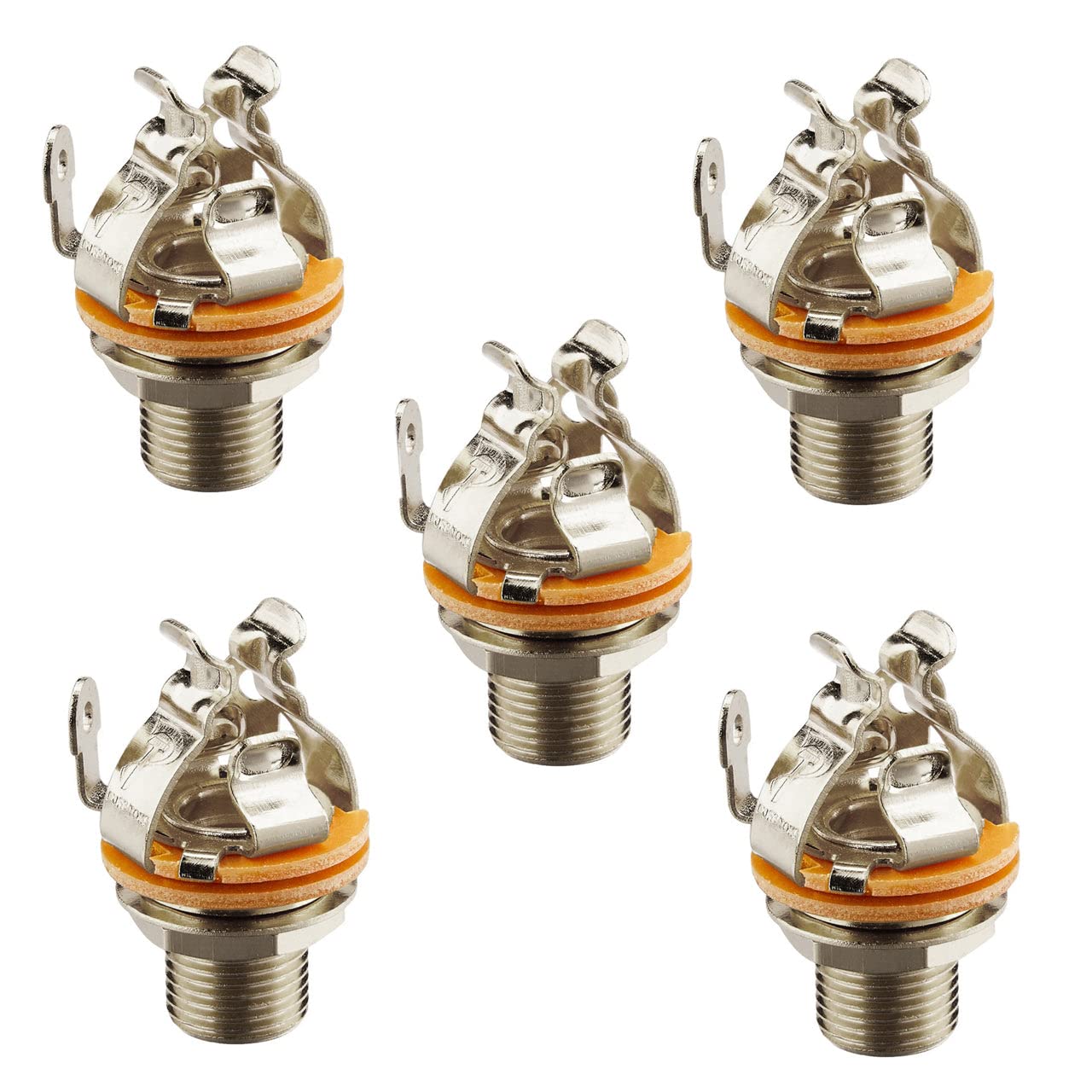Pure Tone Multi Contact 1/4 Inch Mono Output Jack 5 Pack | Dual Tension Grounds & Dual Positive Tips For Optimal Signal, Tone &